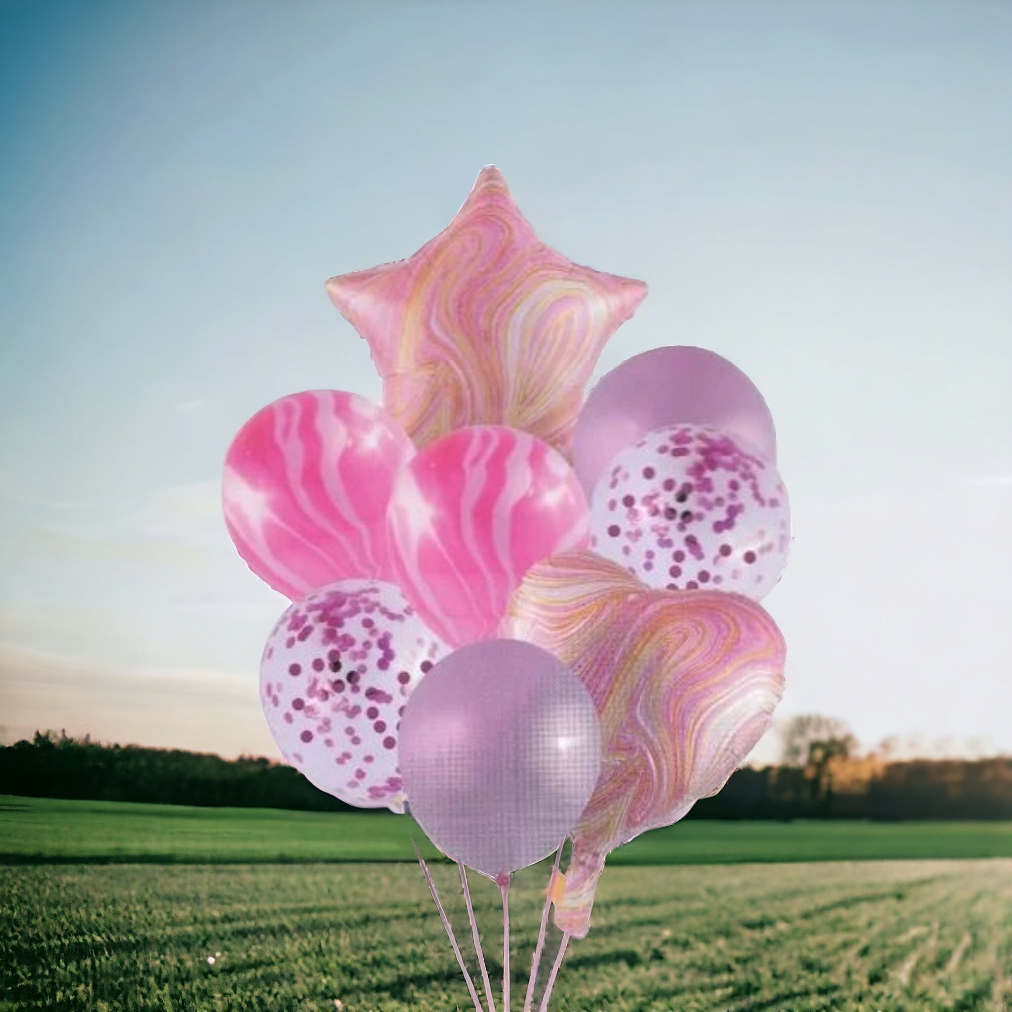 Party Star & Heart Latex Marble Balloon 10piece Set