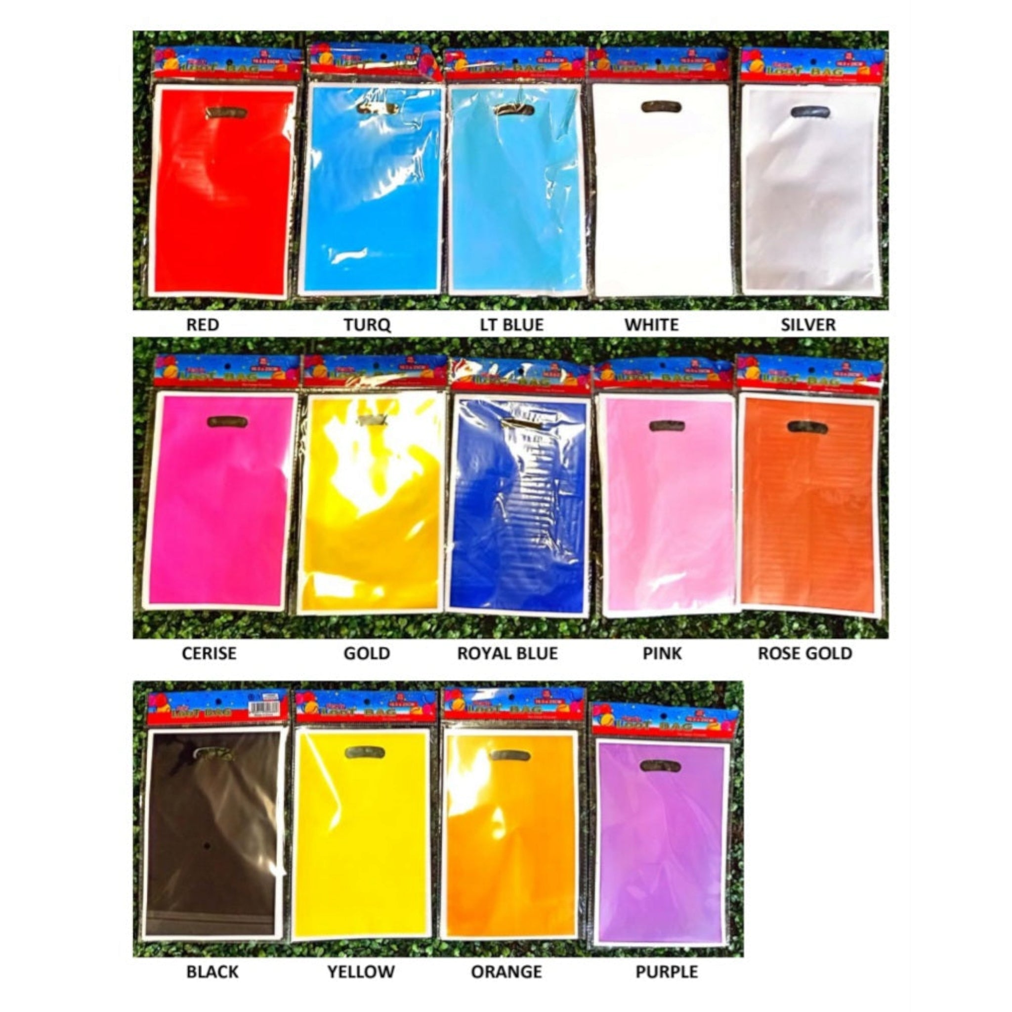 Party Loot Color Plastic Bags 16x25cm 10pack Die Cut Handle