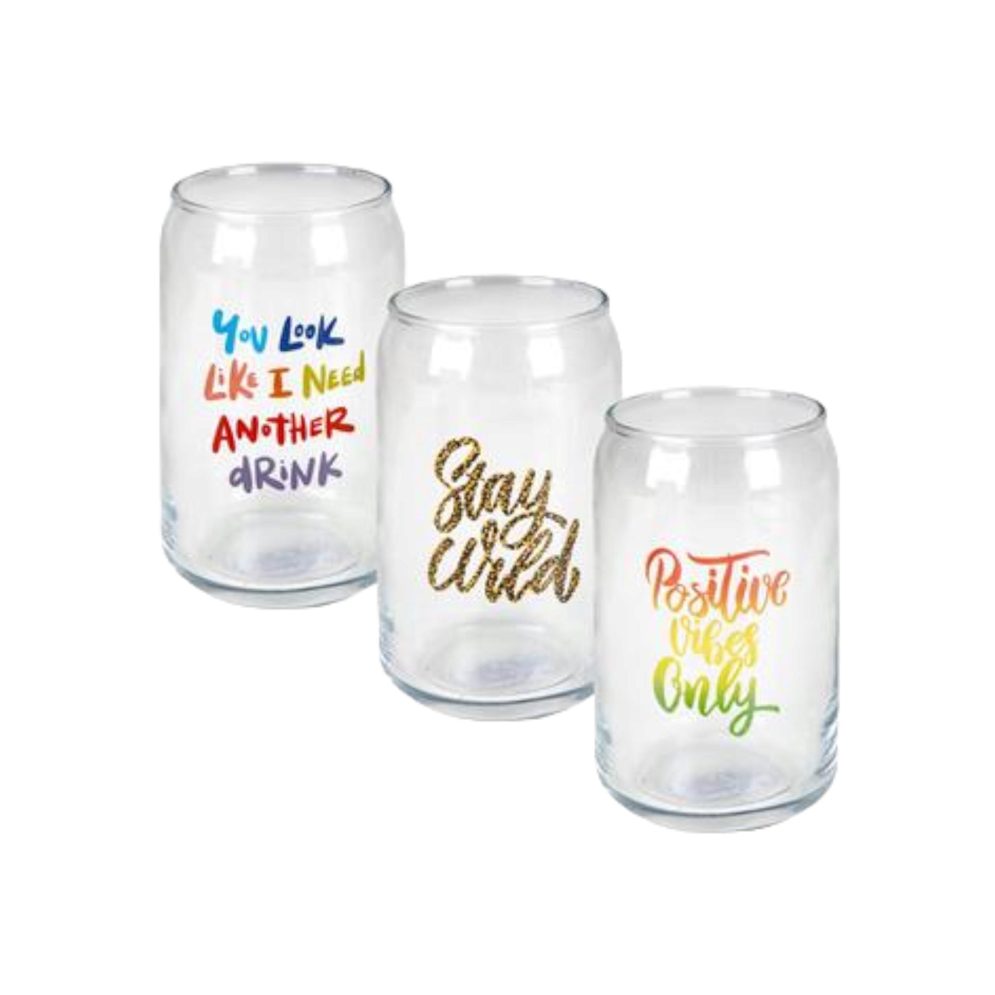 473ml Can Shape Glass Tumbler with Worded Print 3pack