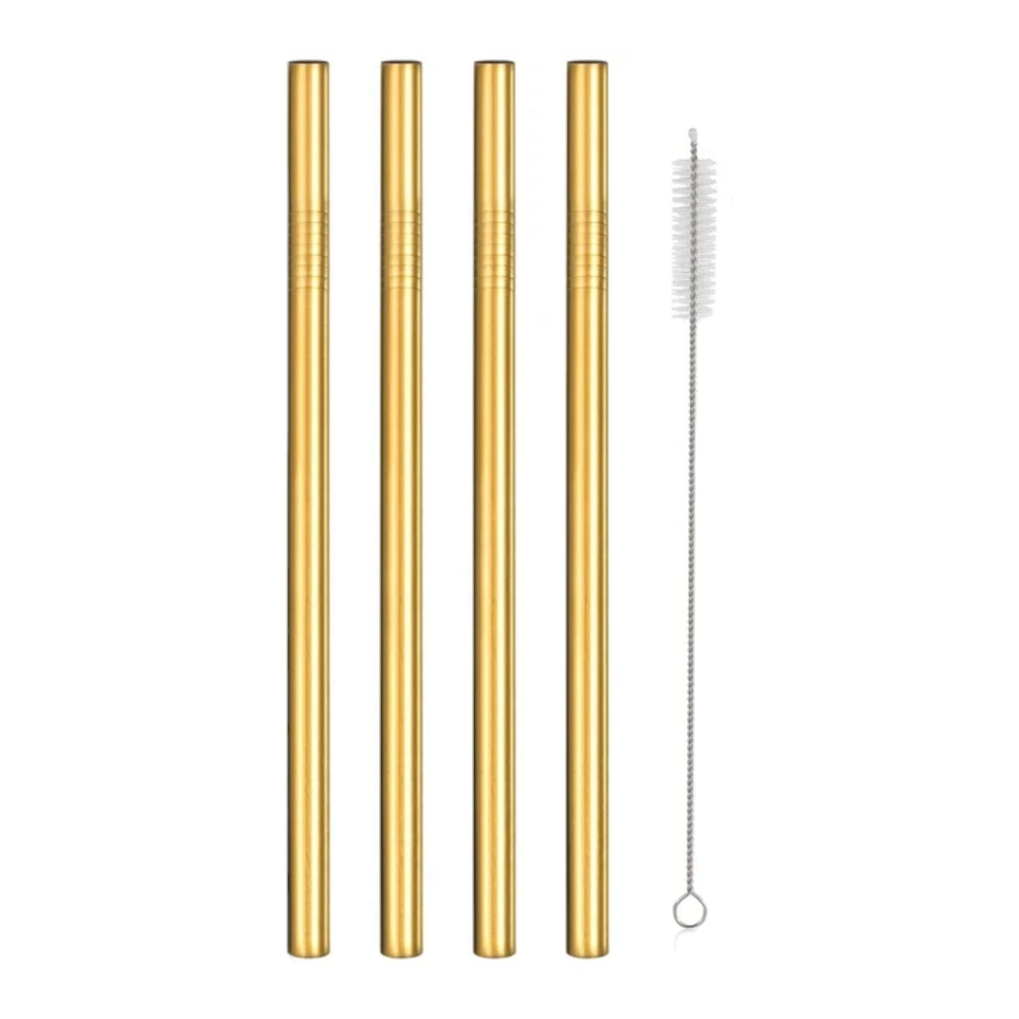 Aqua Stainless Steel Straws Gold with Brush 6pcs