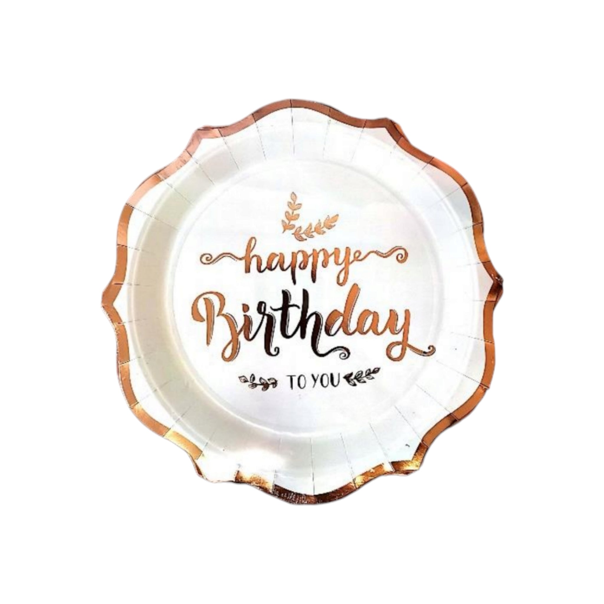 Disposable Party Paper Plate 9inch White with Rose Gold Print 8pack YR-2106