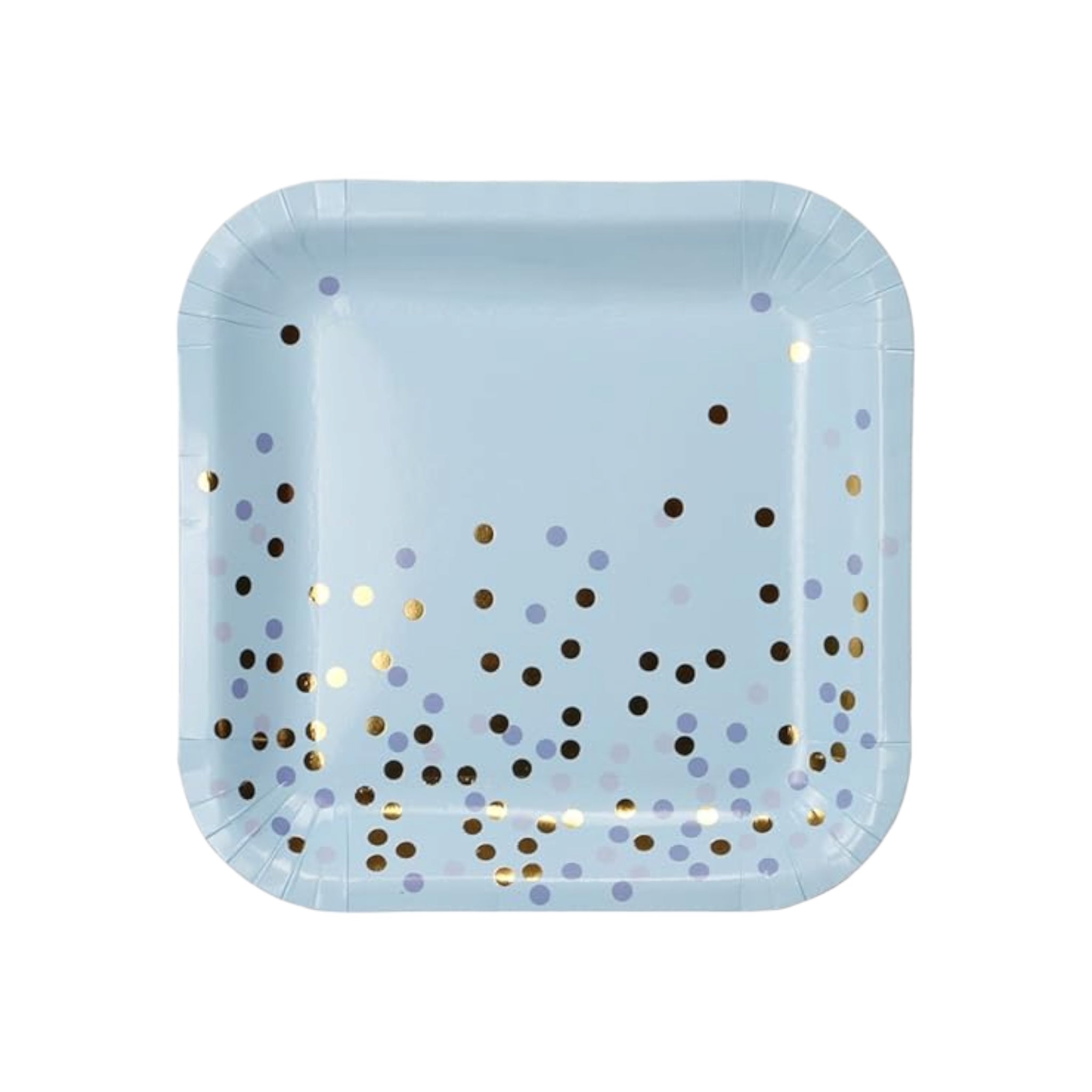 Party Paper Plate 7inch Square Blue Gold Dots 10pc
