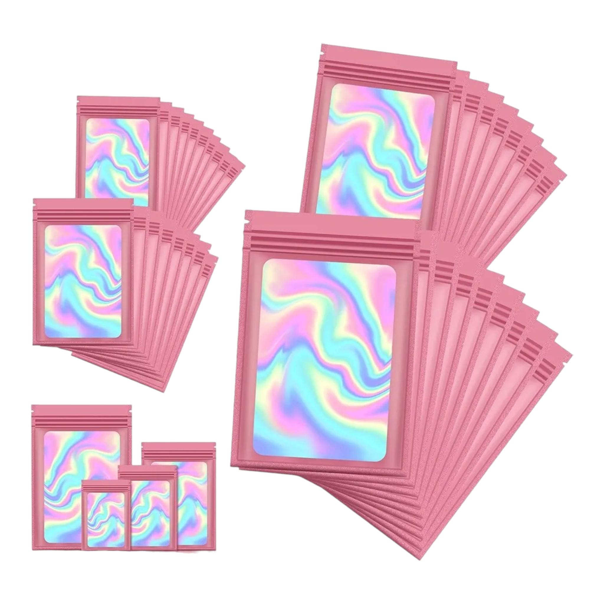 Holographic Resealable Mylar Pouch Bags Full Window Display 10pack