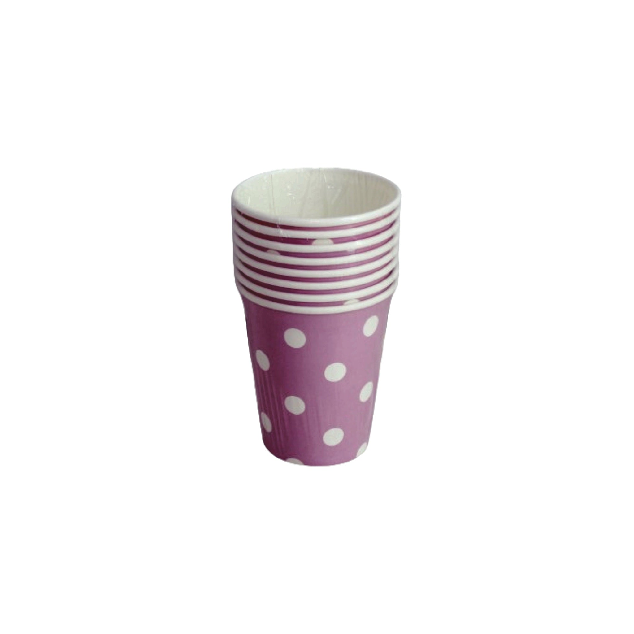 Party Paper Cups 260ml 8cm Purple with White Polka Dot 9oz
