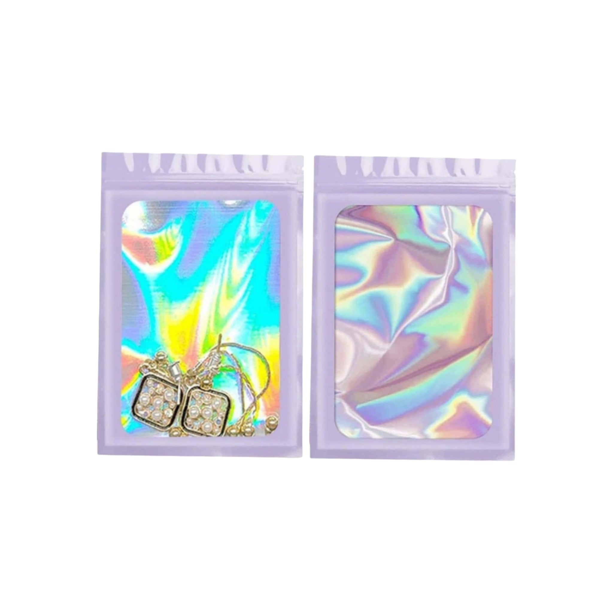 Holographic Resealable Mylar Pouch Bags Full Window Display 10pack