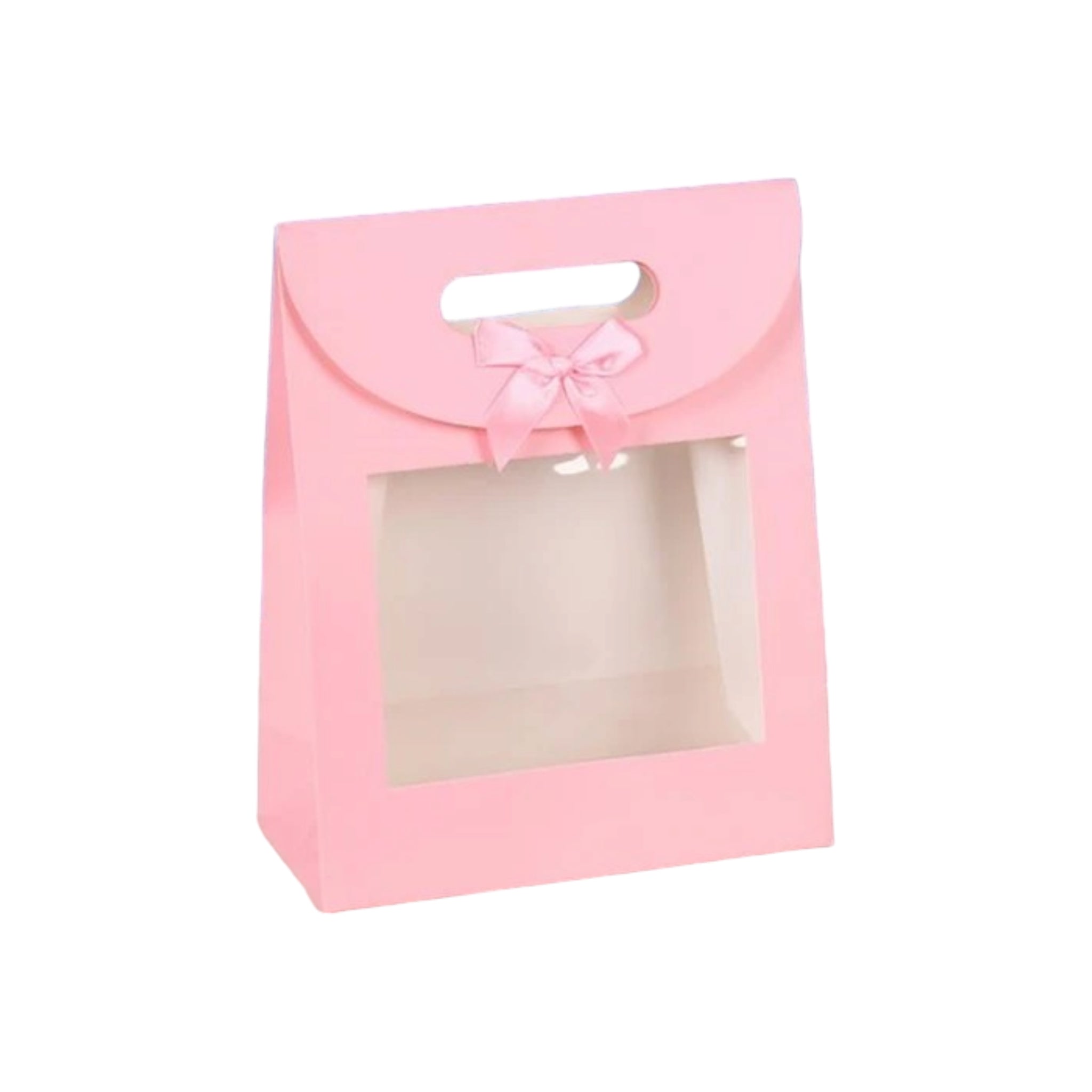 Gift Bag Die Cut Handle 29x22x12cm with Bow Ribbon and Clear PVC Front Window 1pc