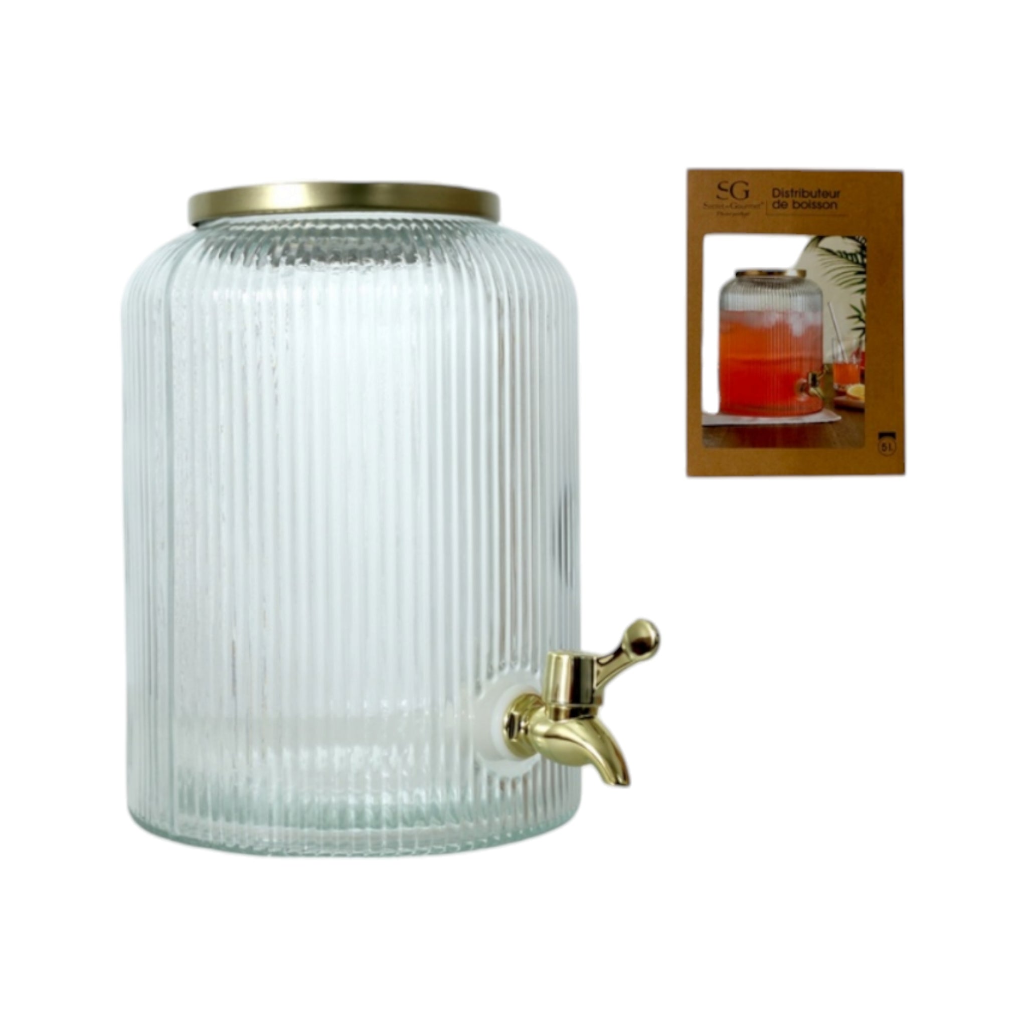 Secret de Gourmet Salon Petit Beverage Dispenser 5L with Gold Lid & Tap