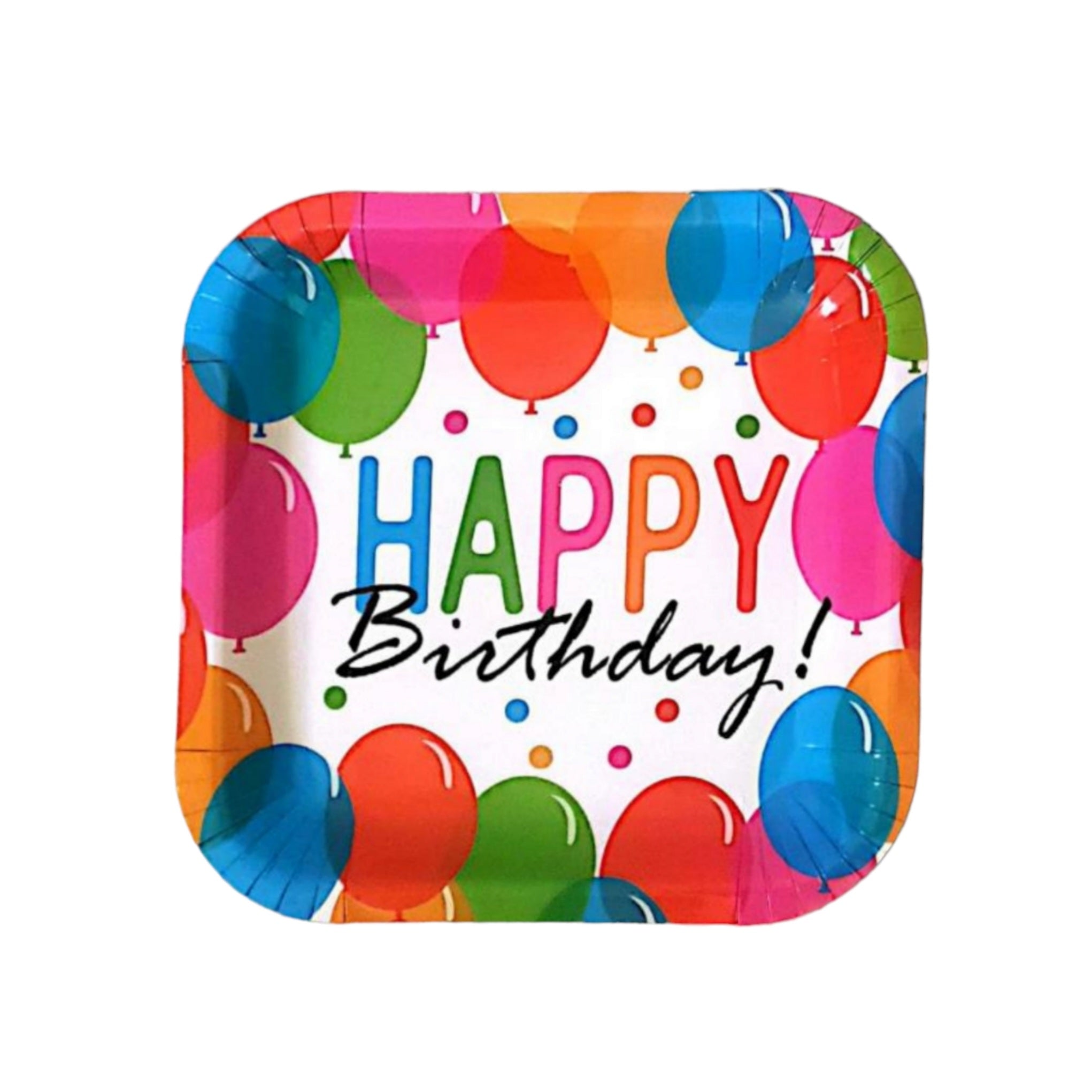 Party Paper Plate Square 9inch Happy Birthday 10pack