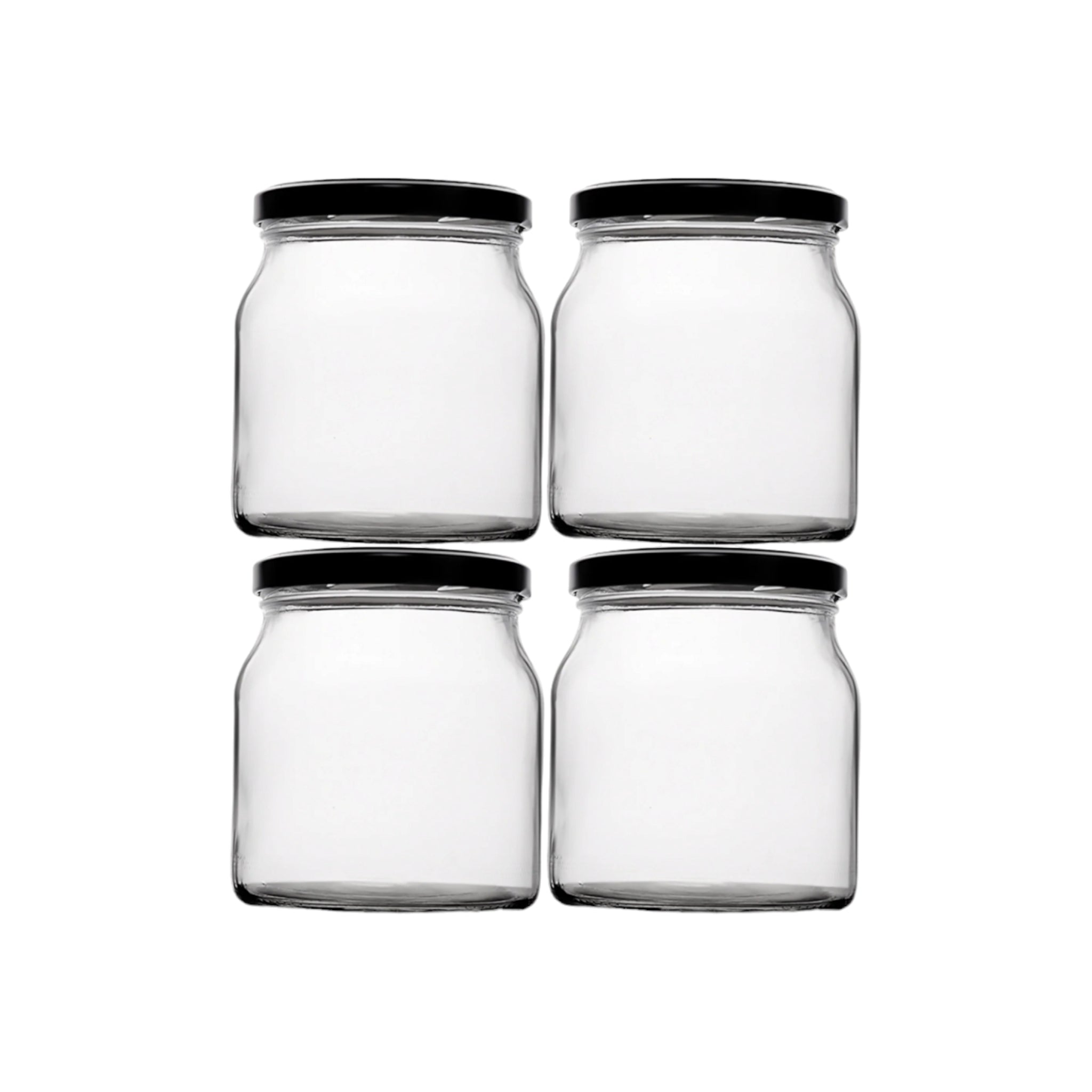 Regent Glass Round Jar with Black Lid 500ml 4pack