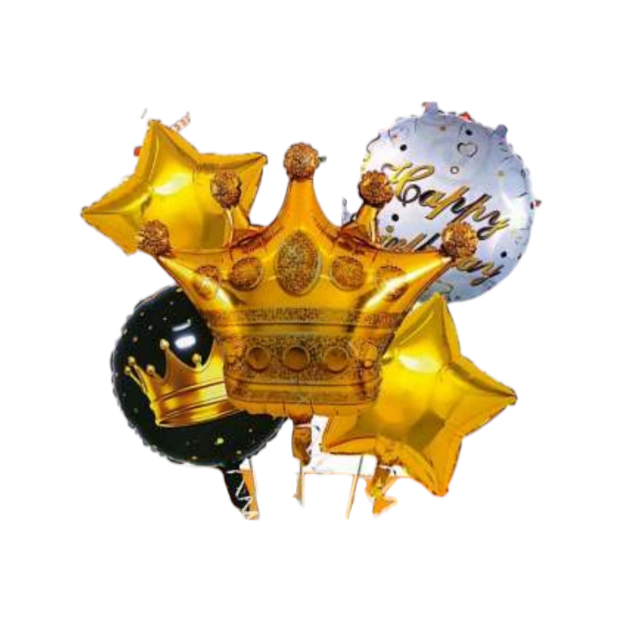 Happy Birthday Crown Foil Balloon Bouquet 5pc Set