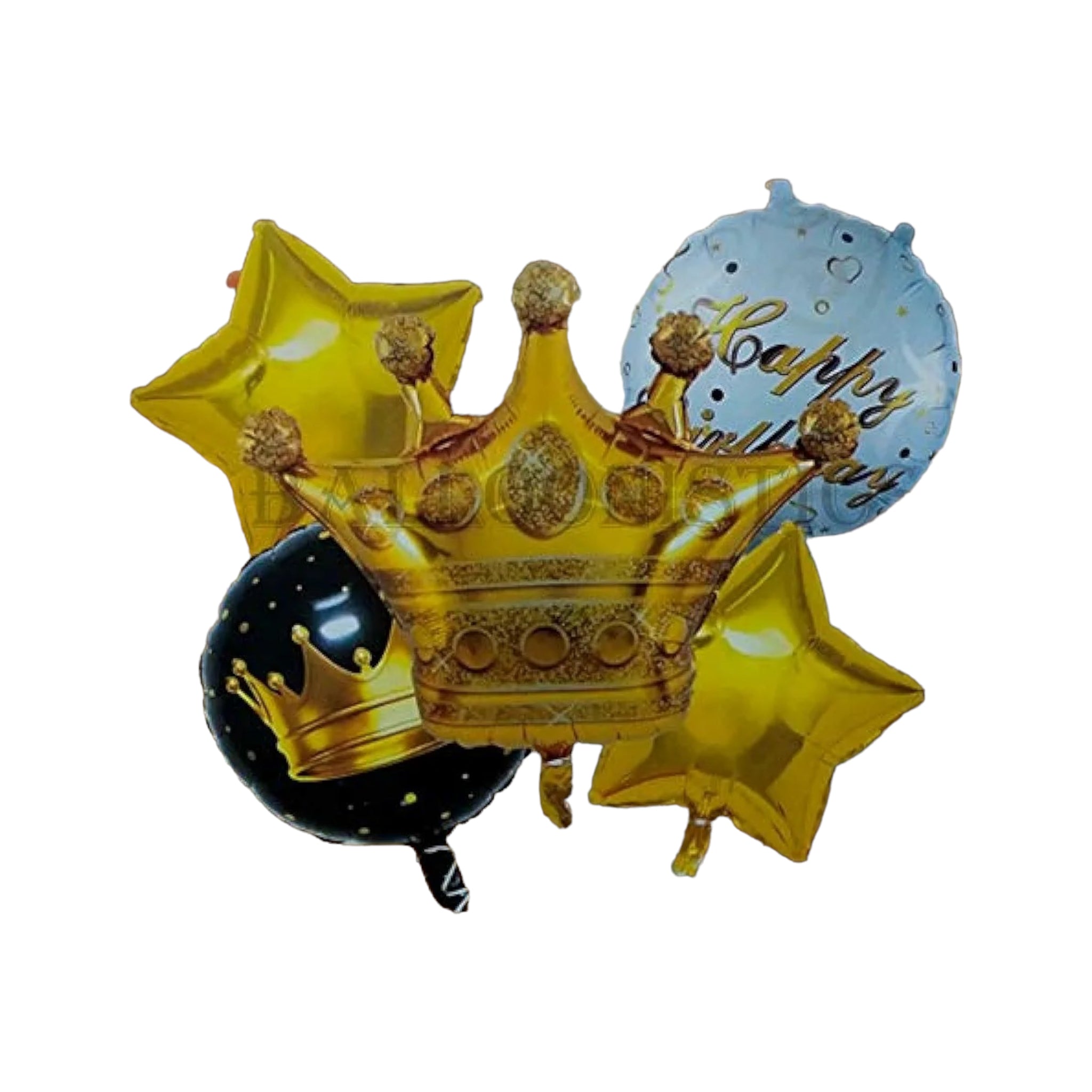 Happy Birthday Crown Foil Balloon Bouquet 5pc Set