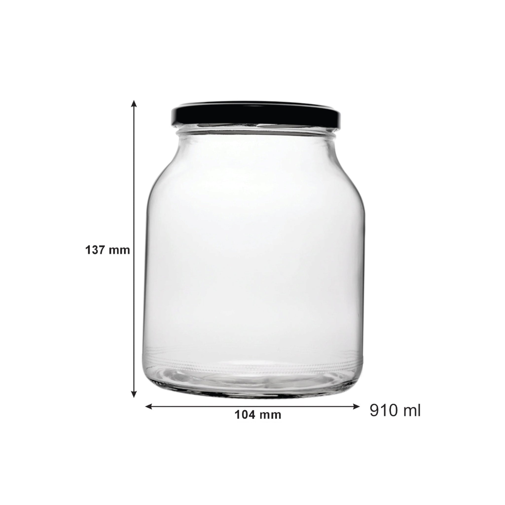 Regent Glass Round Jar with Black Lid 910ml 4pack