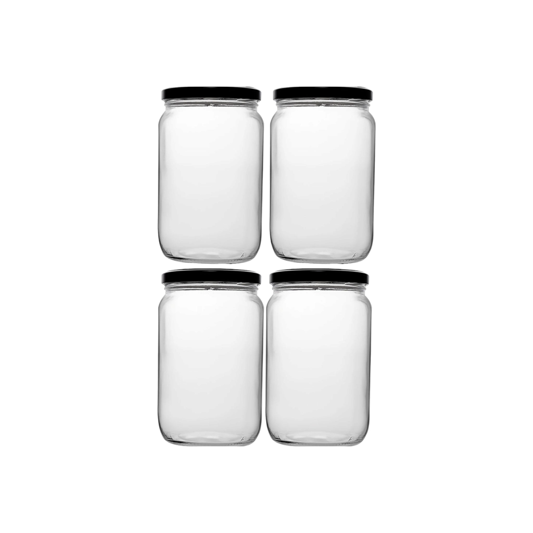 Regent Straight Sided Jar with Black Lid 4 pack 720ml