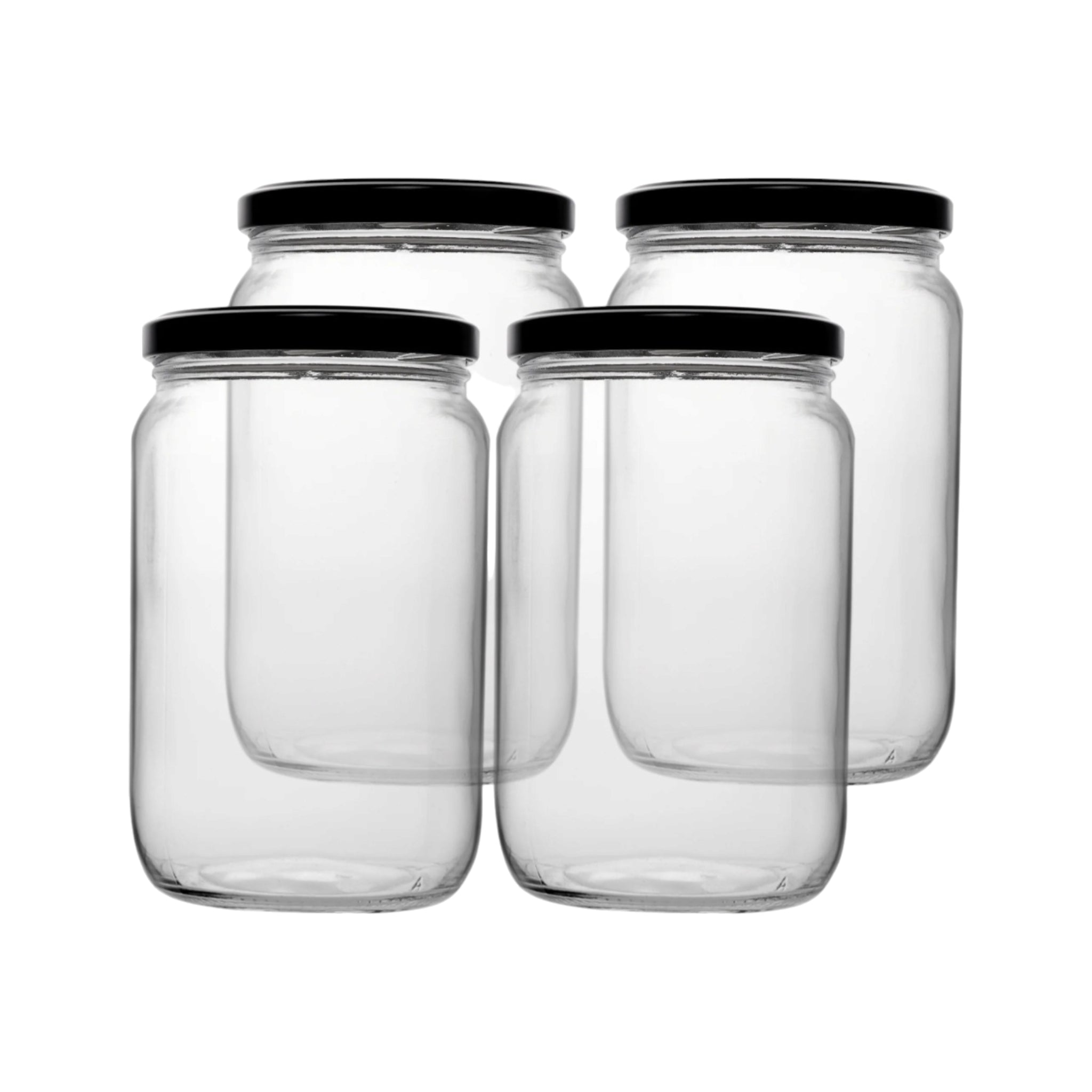 Regent Straight Sided Jar with Black Lid 4 pack 720ml