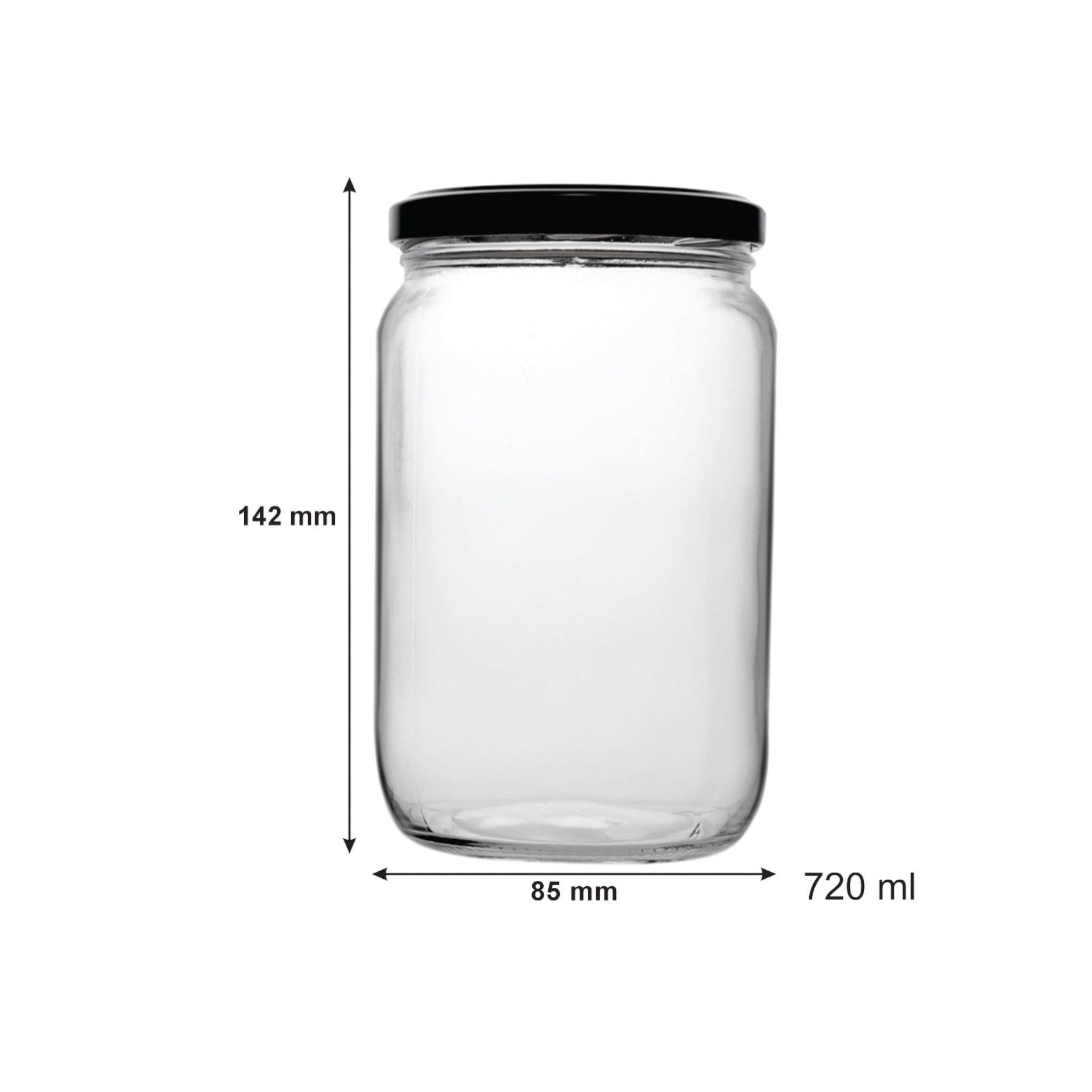 Regent Straight Sided Jar with Black Lid 4 pack 720ml