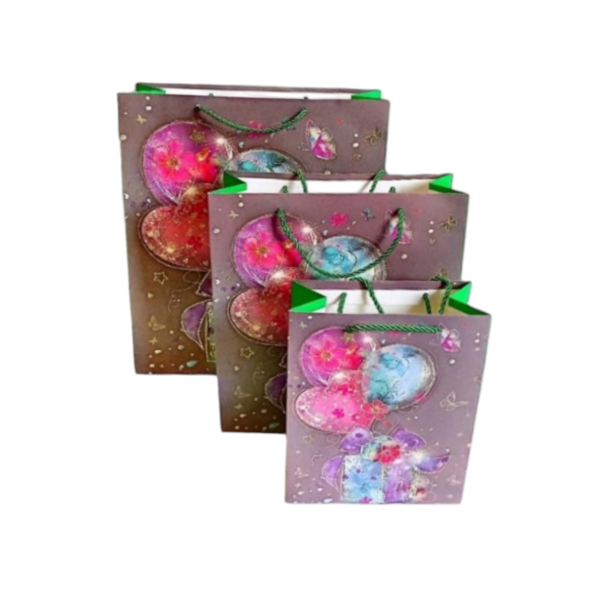 Gift Paper Bags Grey with Rose Print