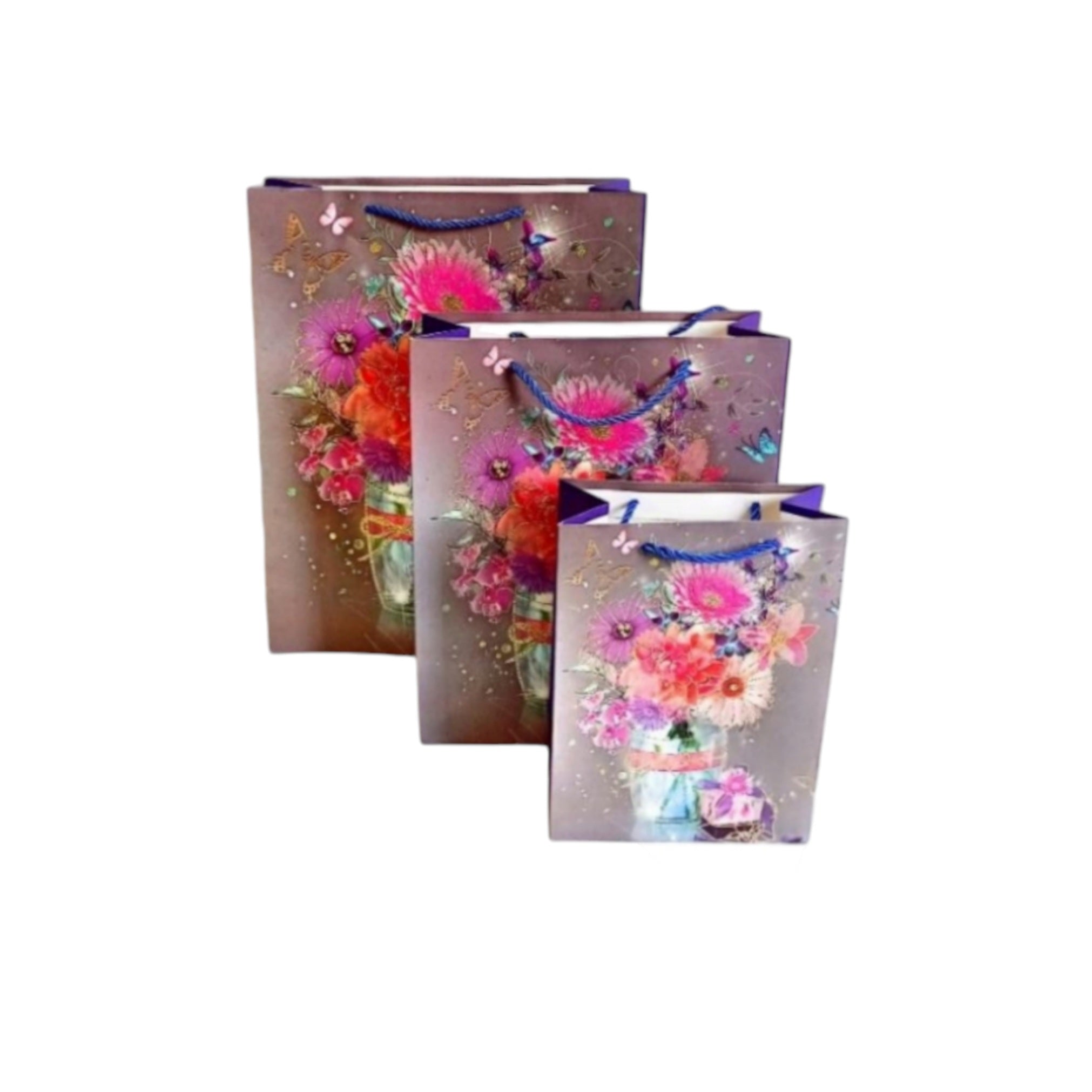 Gift Paper Bags Grey with Rose Print