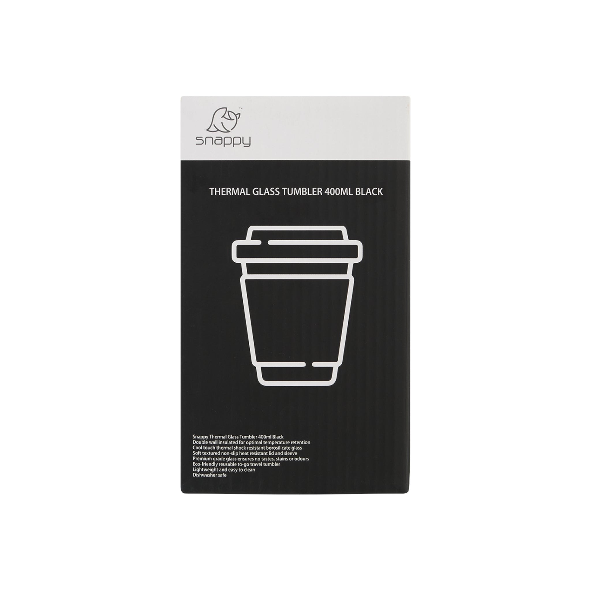 500ml Snappy Thermal Glass Tumbler Black SN-GL400BL