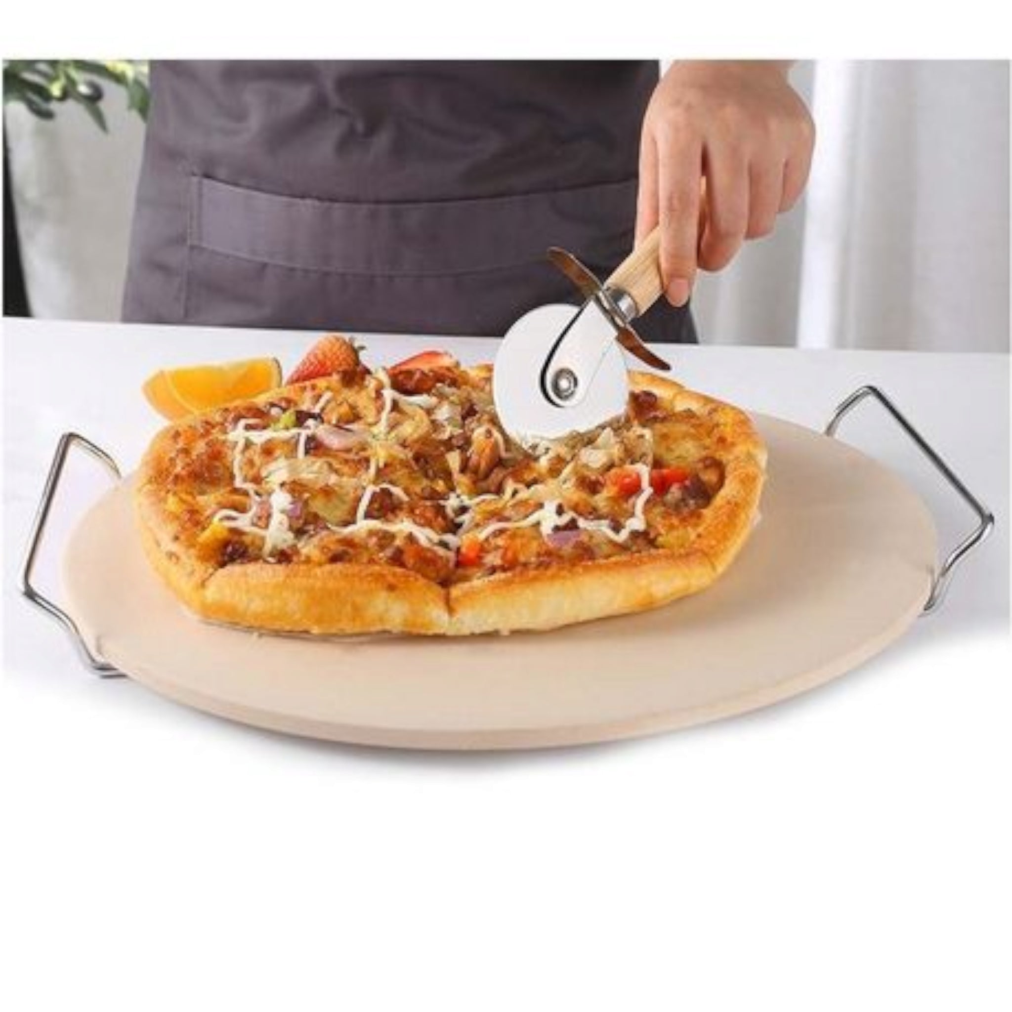 EH Pizza Baking Stone With Holder 12464