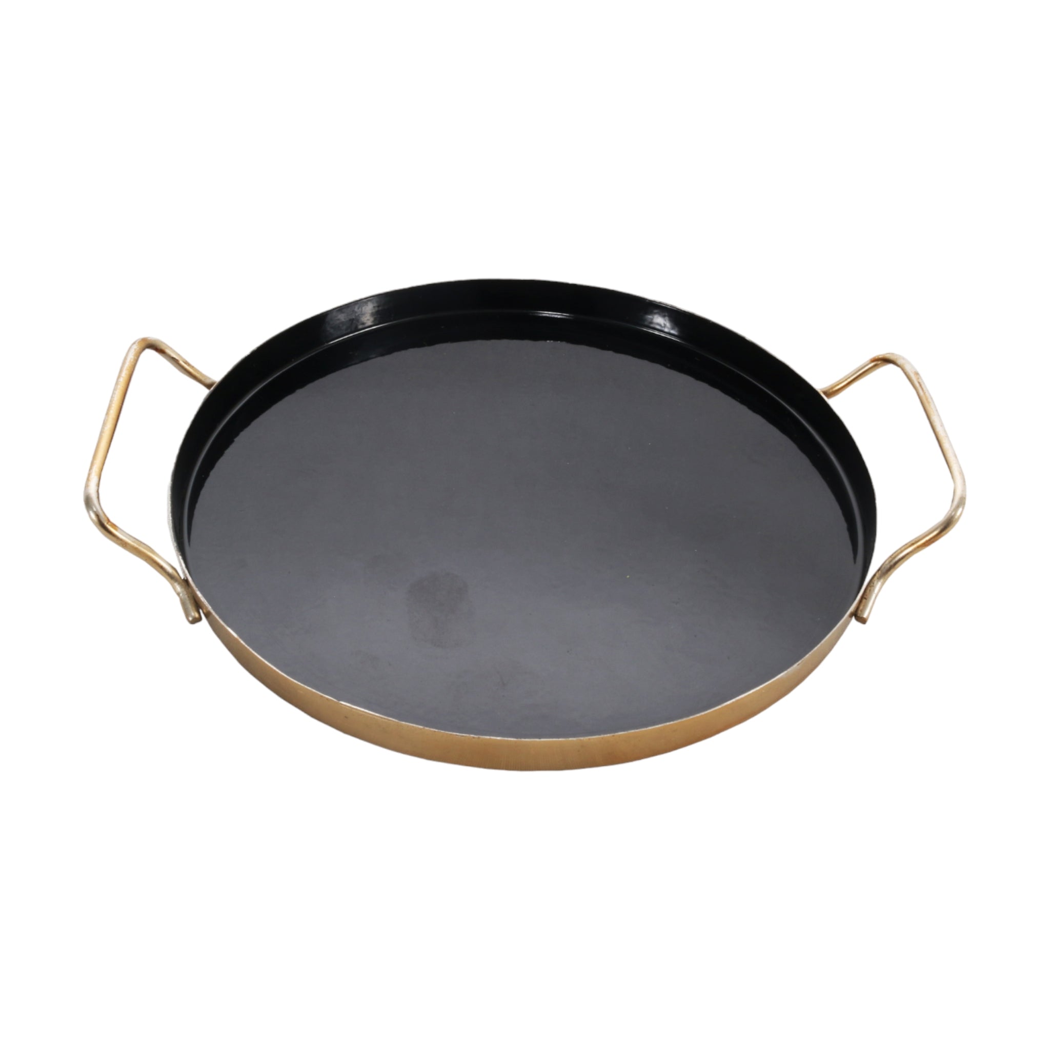 Serving Tray Round 15cm Black & Gold Metal 21115