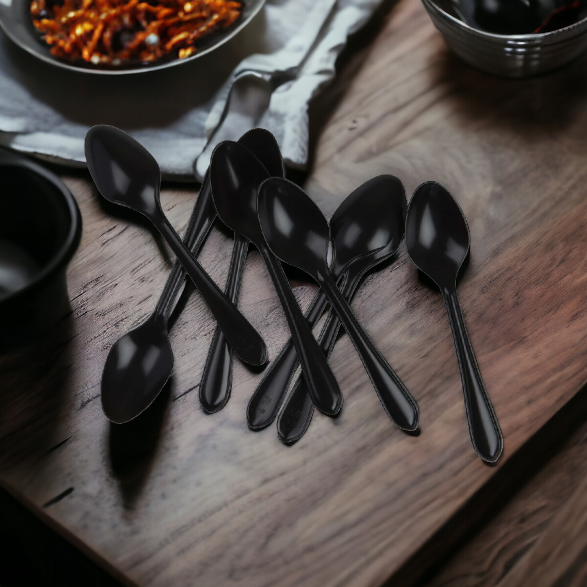 Plastic Disposable Dessert Spoons Black 12cm 100pack