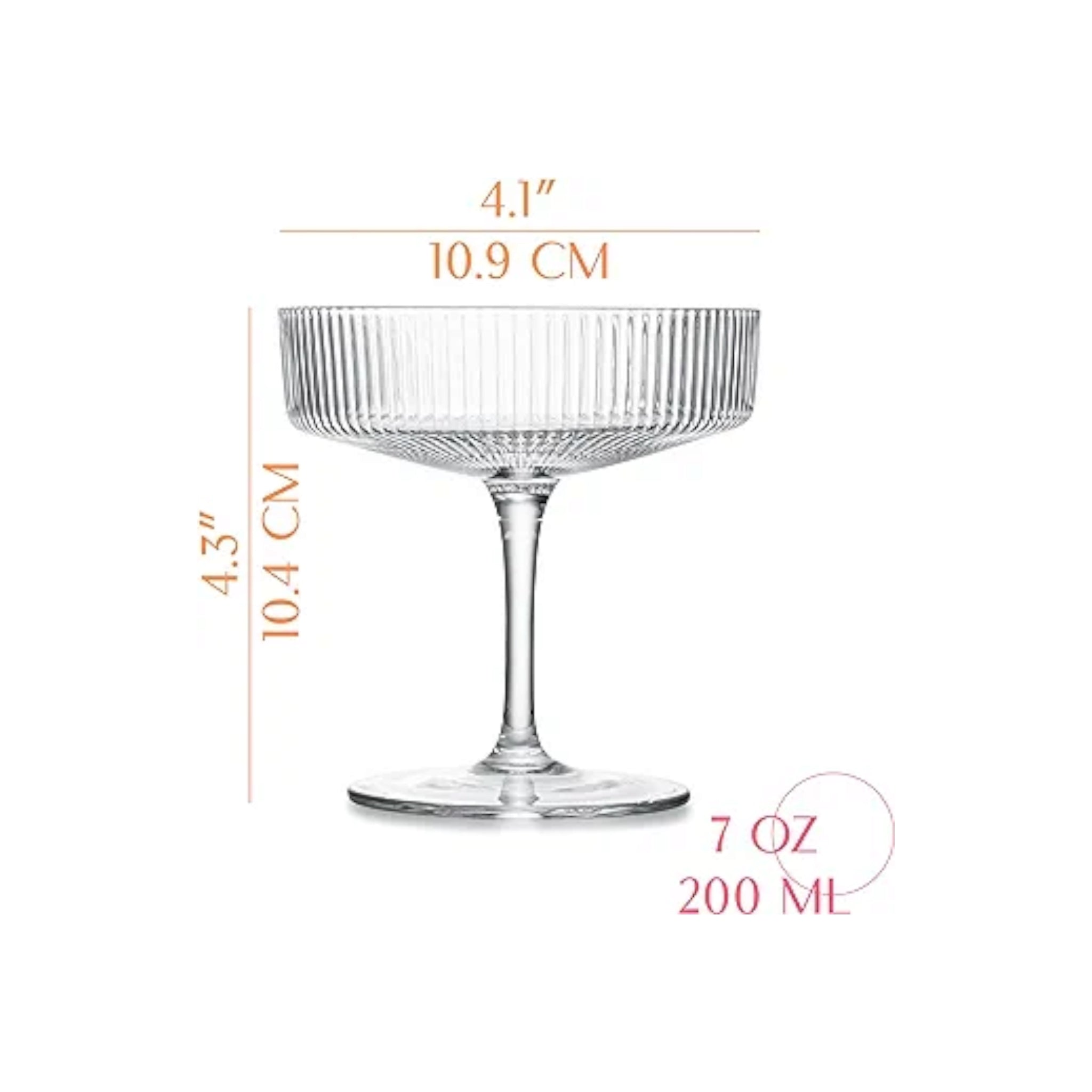 Pasabahce Cocktail Ribbed Stemmed Glass Tumbler 200ml 6pack