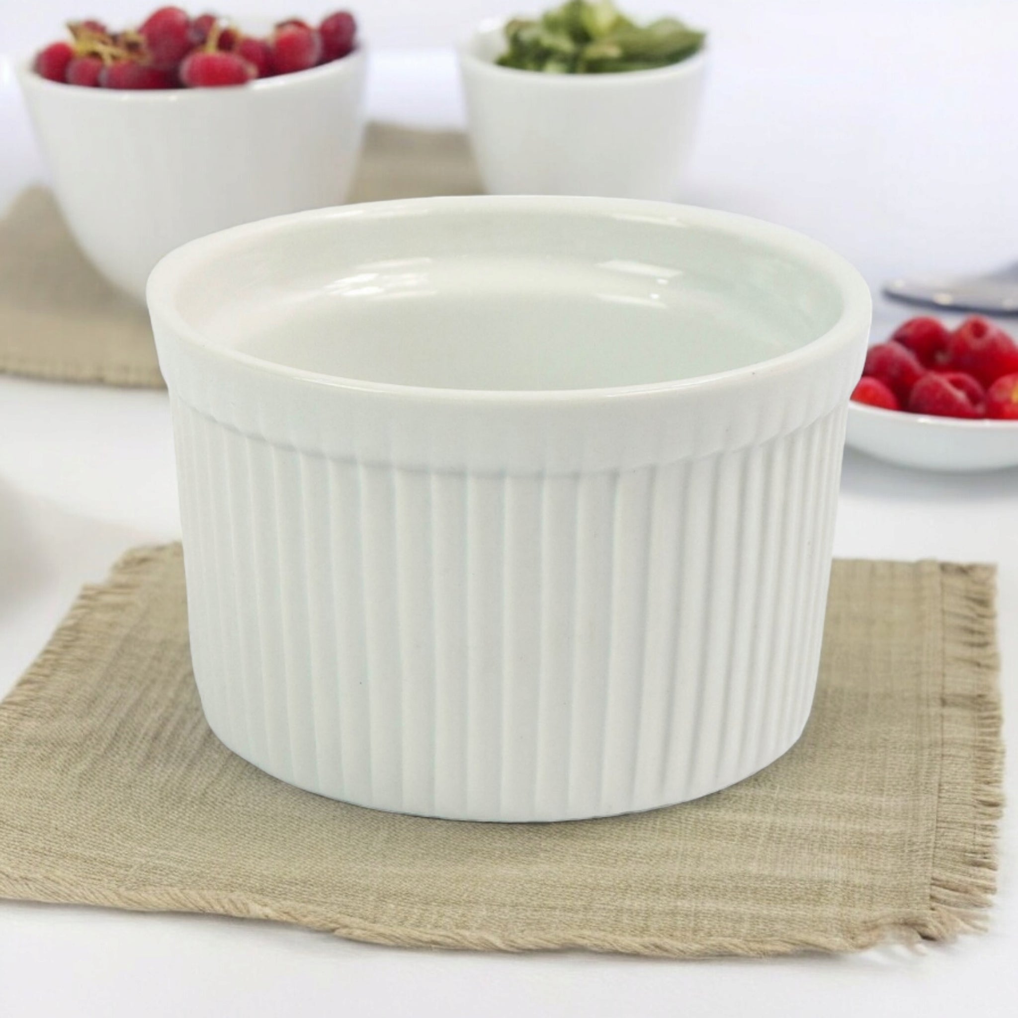 Ramekin Ceramic Ribbed 5inch 12.5x8cm White Baking Round Bowl