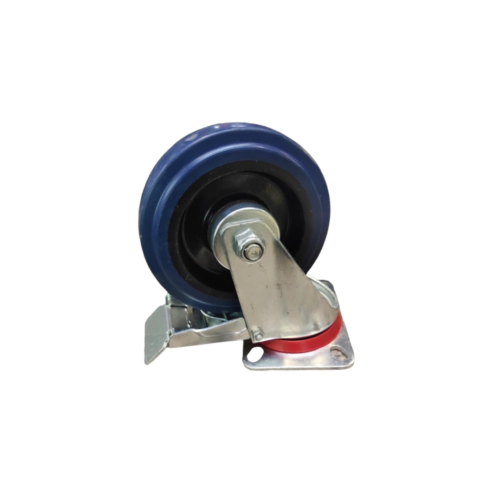 Castor Wheel 125mm Blue Rubber Swivel Plate Brake 377NGR125P100