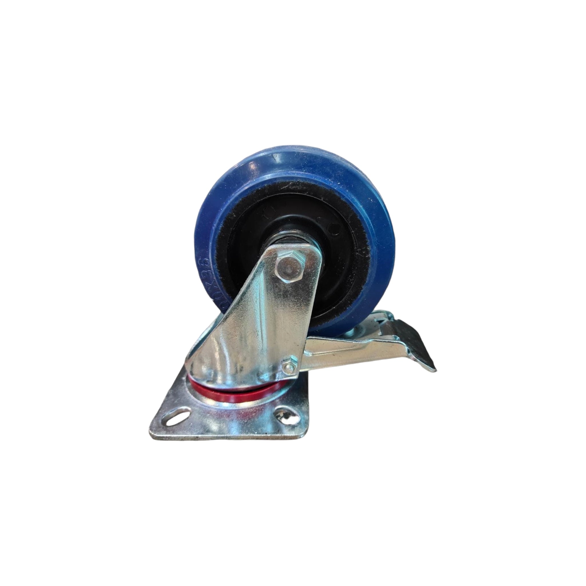 Castor Whee 100mm BLue Rubber Swivel with Plate Break