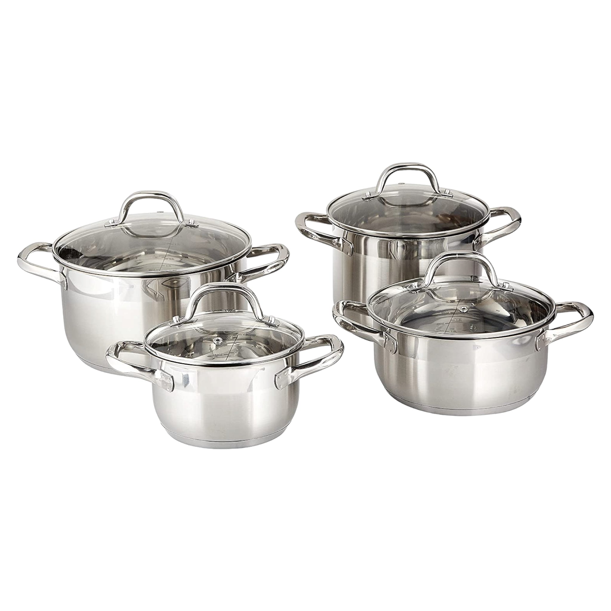 Delica Cookware Pot 8pc Set Stainless Steel with Glass Lid DK12257-8 P202