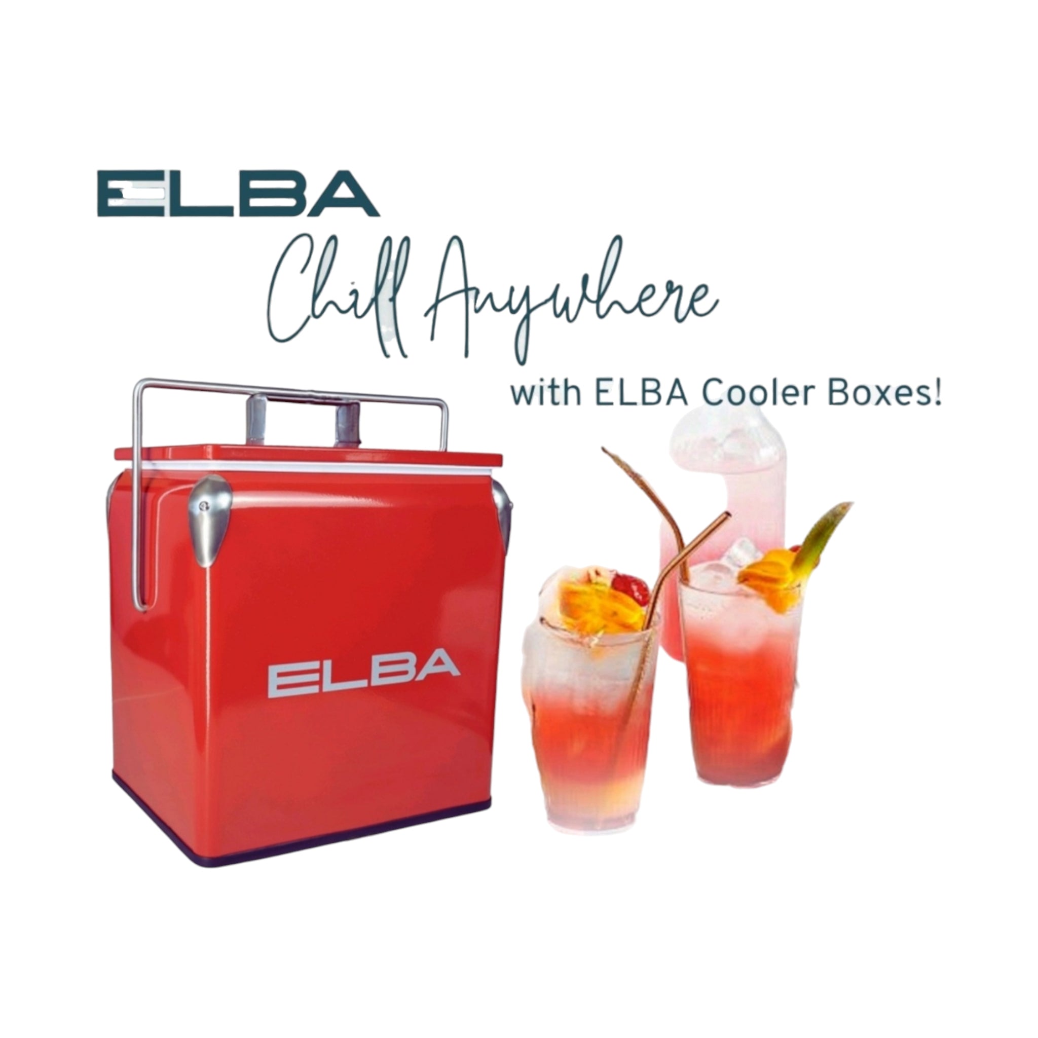 ELBA Chill Anywhere 13L Retro Metal Cooler Box with Handle & Lid