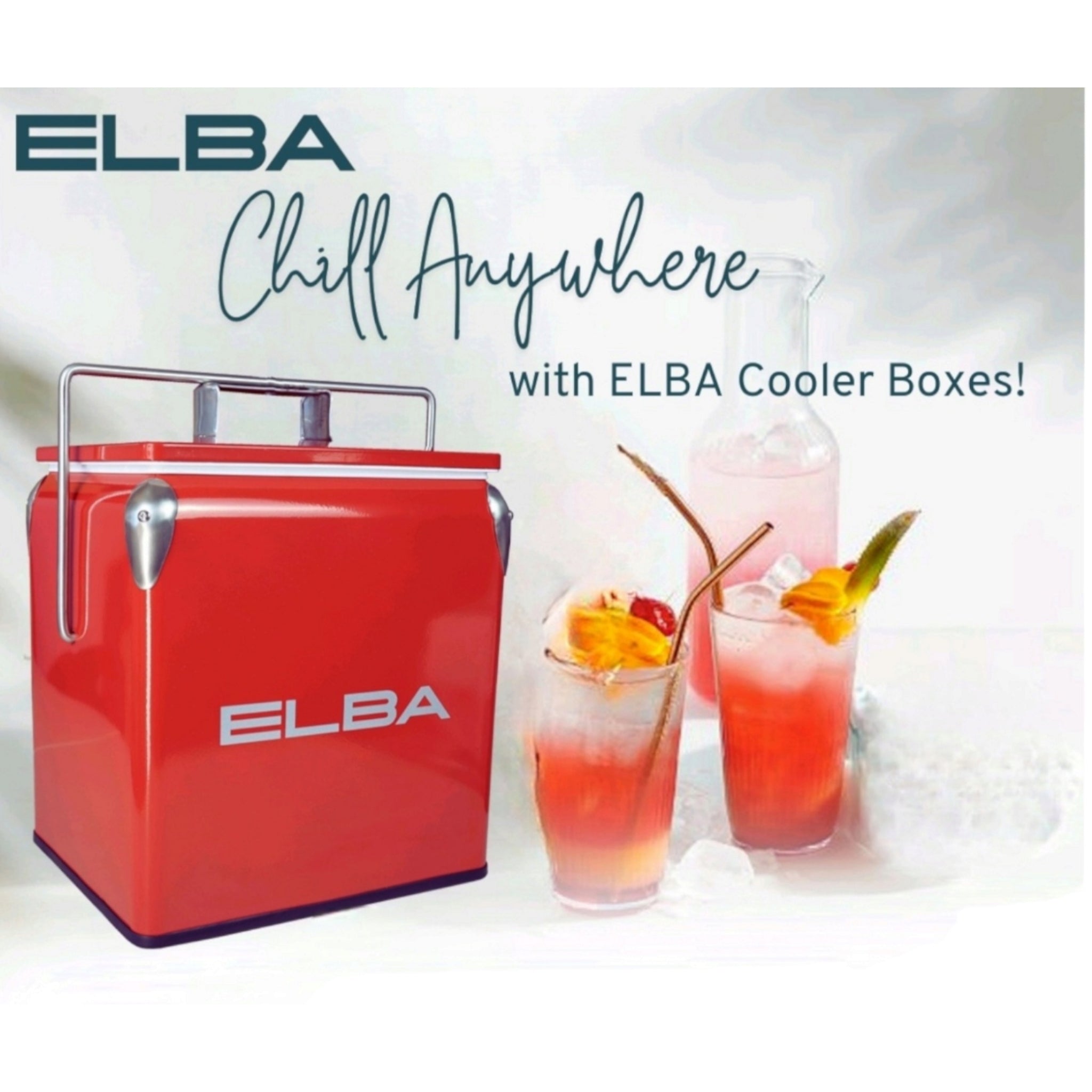 ELBA Chill Anywhere 13L Retro Metal Cooler Box with Handle & Lid