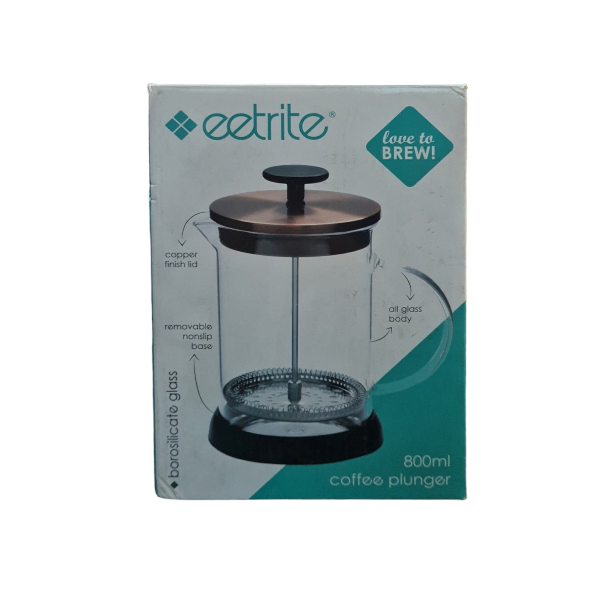 Glass Coffee Plunger 800ml with Copper Lid