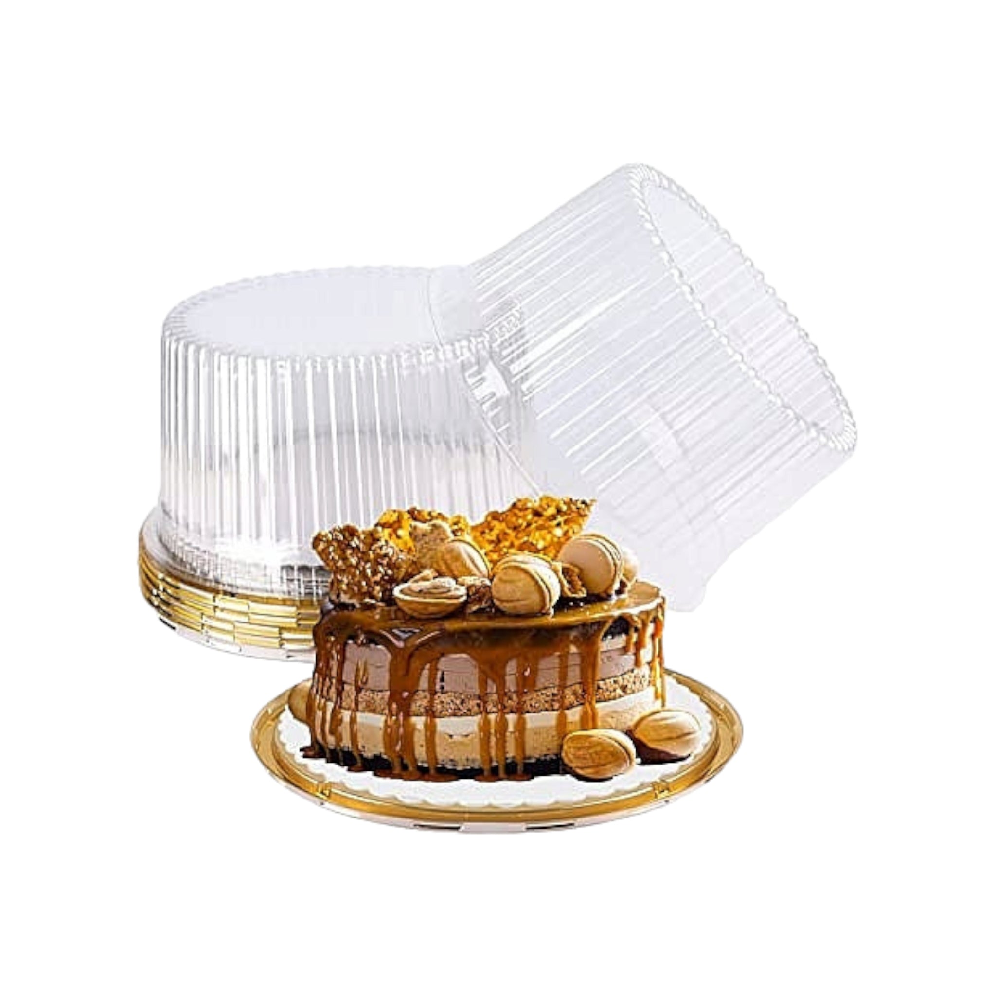 Disposable Serving to Go Cake Dome Lid with Gold Tray 20x7.5cm