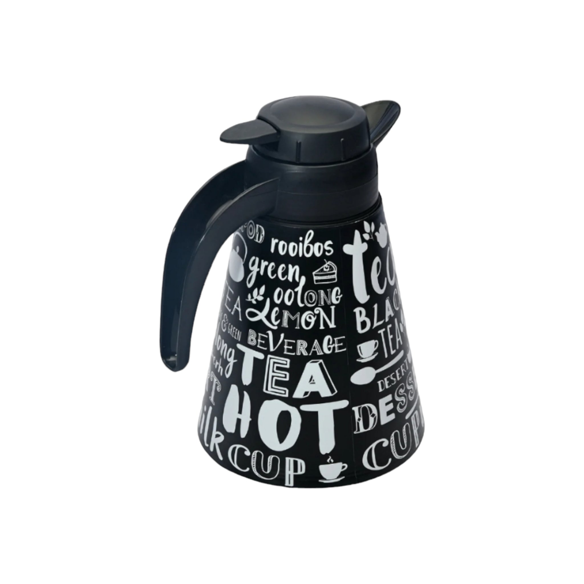 Conical Vacuum Thermal Flask 1.2L Teapot Patterned Black Print