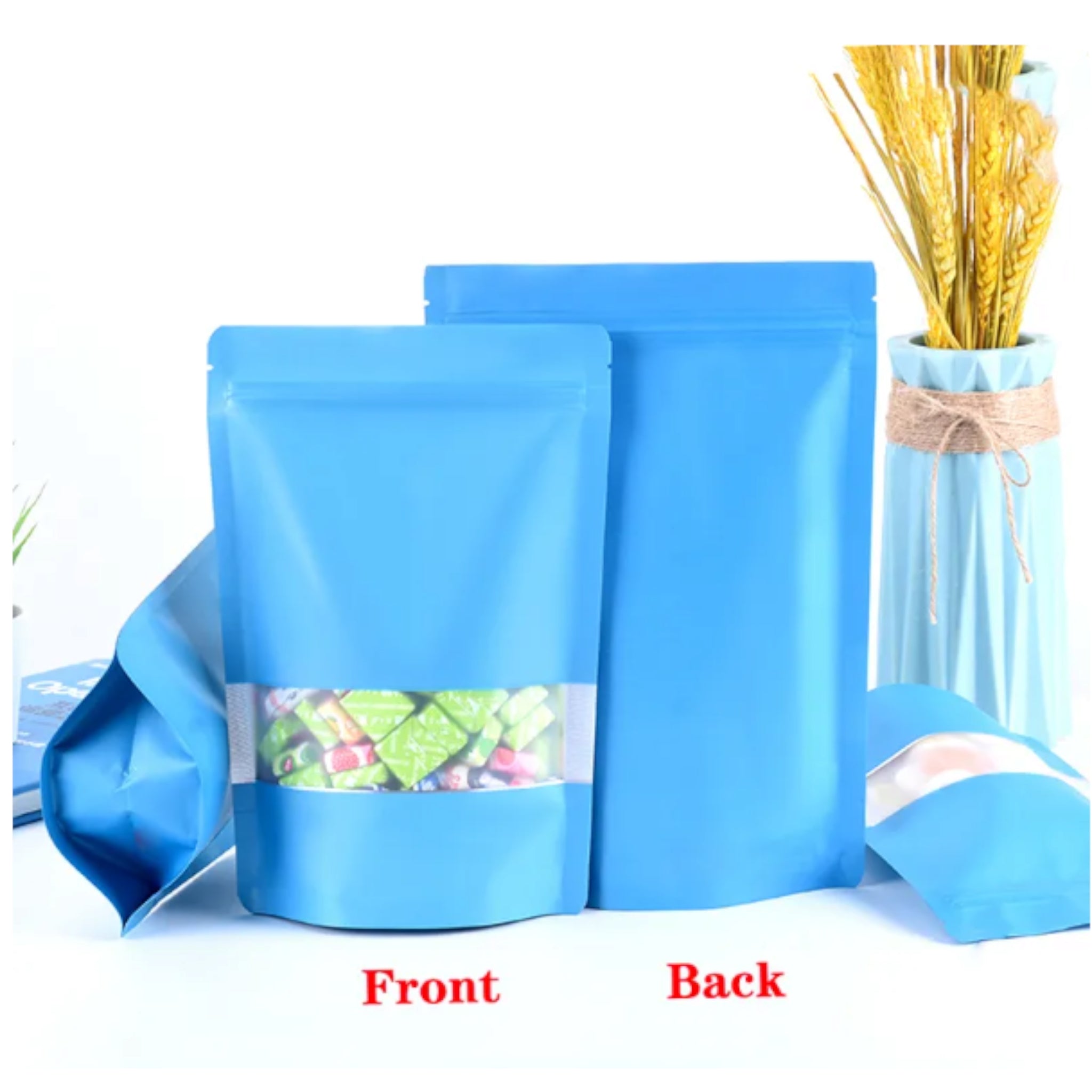 Aluminium Metalized Zip Lock Resealable Foil Stand Up Pouch Display Bags with Window 10pack