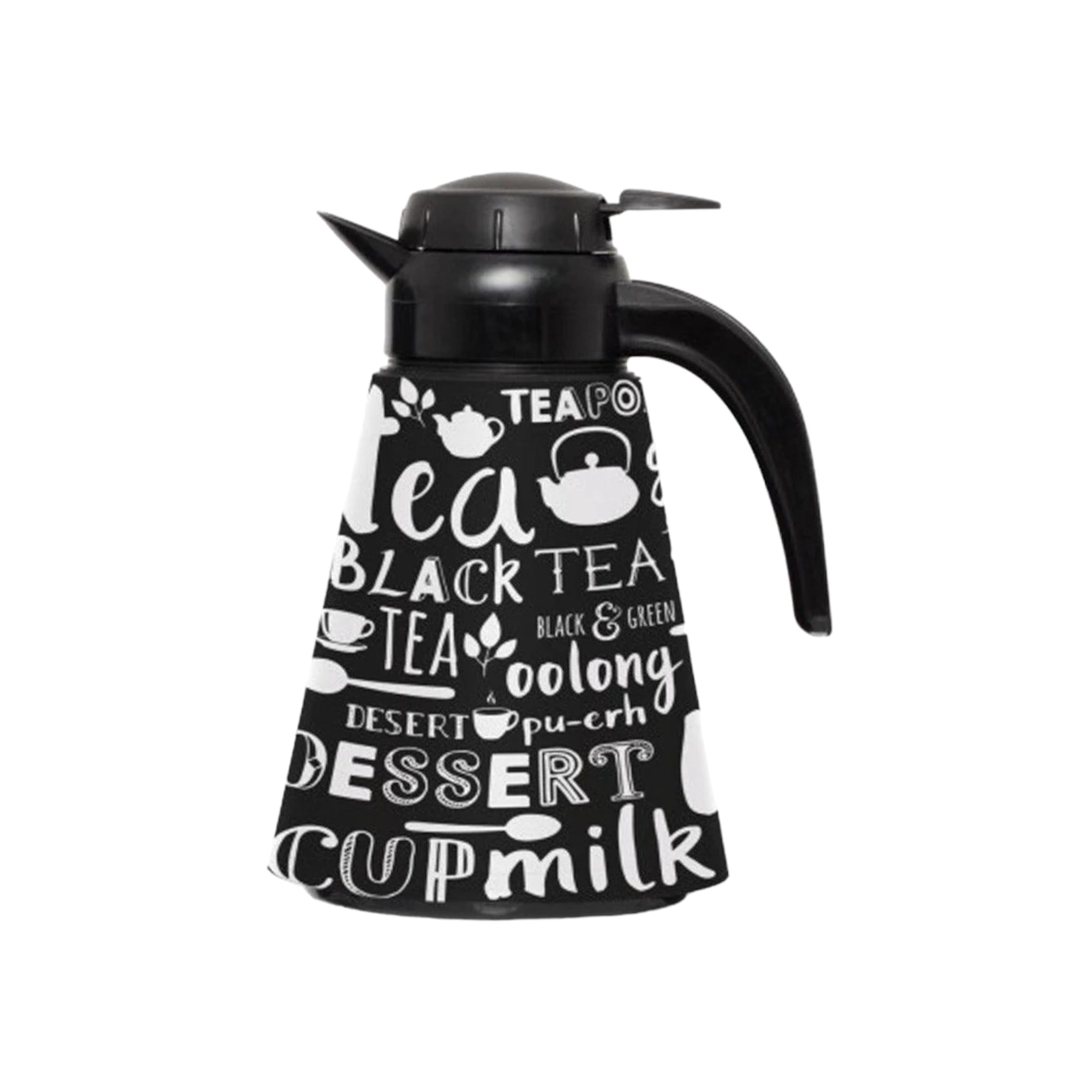 Conical Vacuum Thermal Flask 1.2L Teapot Patterned Black Print