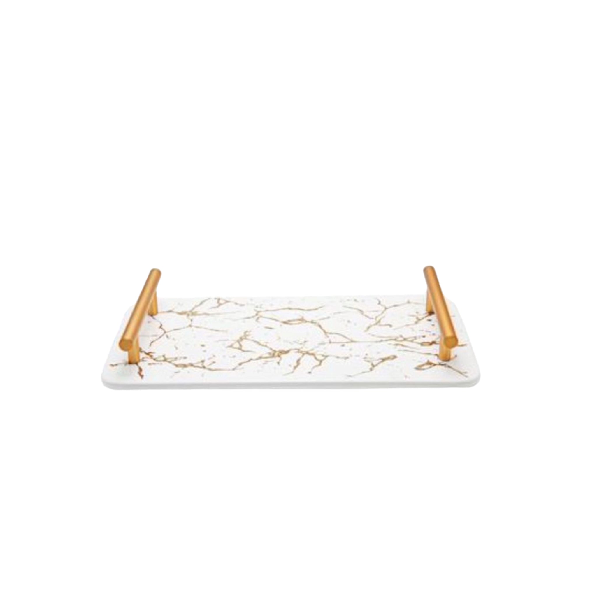 Serving Tray Ceramic White/Gold Marble with Rose Gold Handle 11493