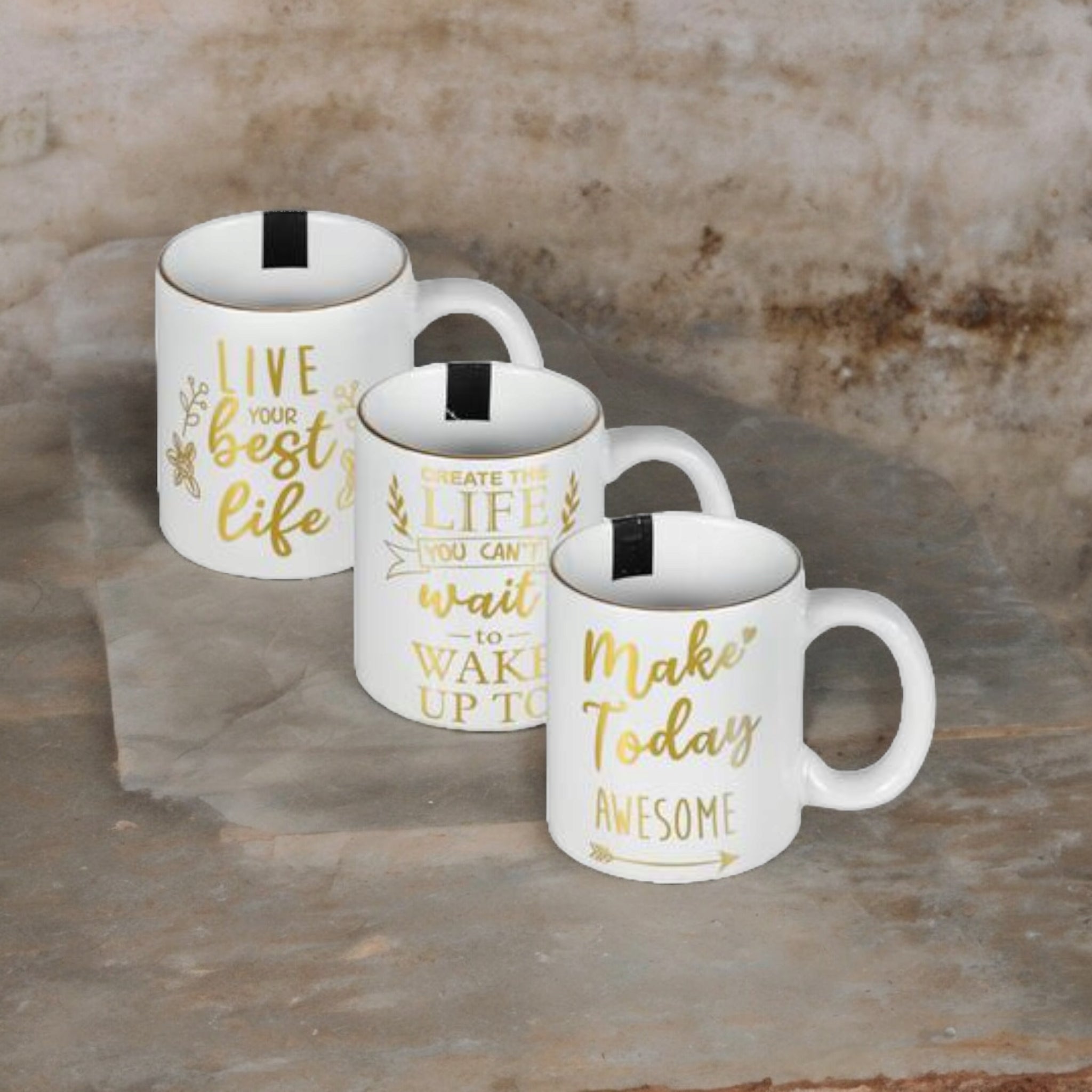 Ceramic Coffee Mug Daily Gold Print Motivational 1pc