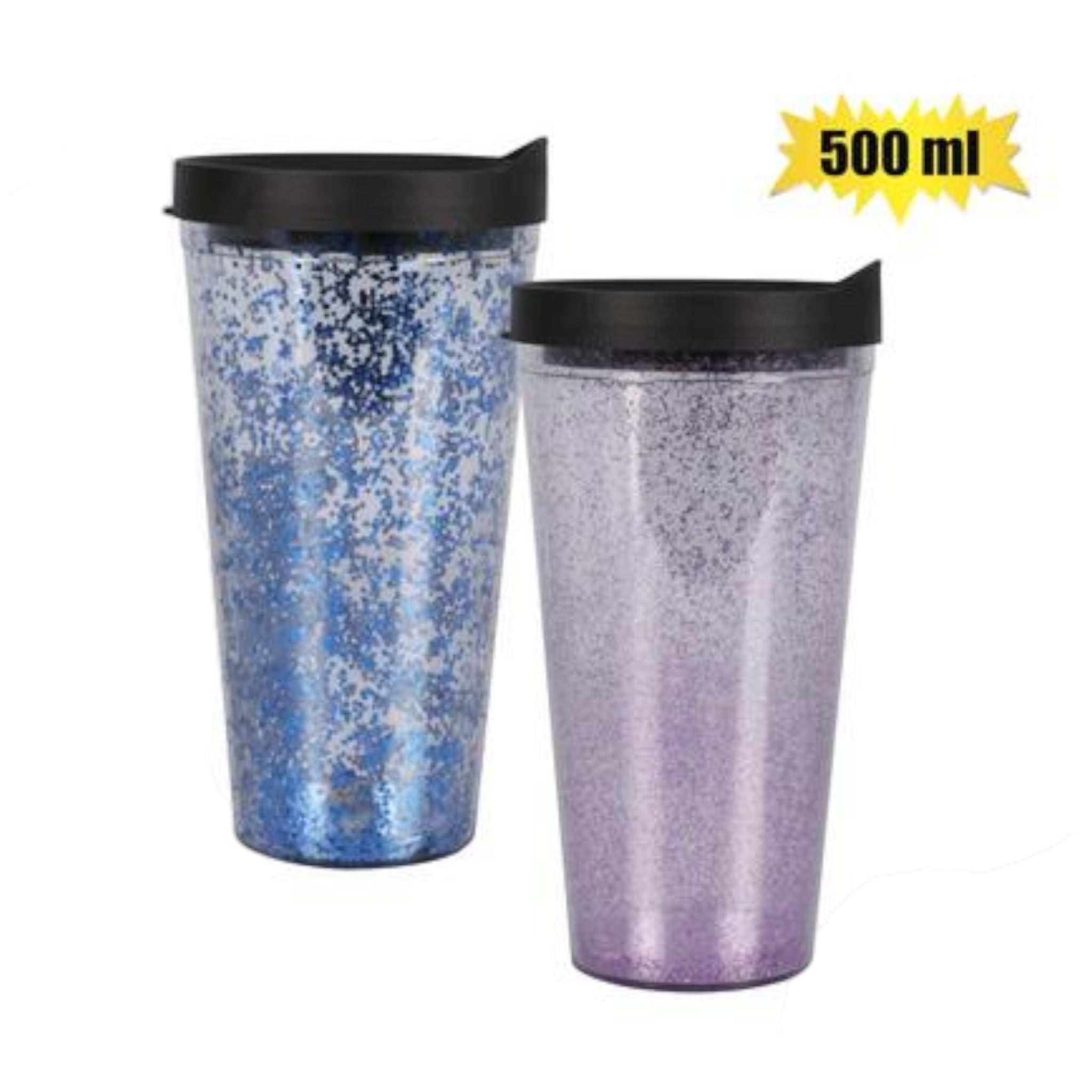 Glitter Coffee Tumbler Double Wall with Flip Lid 500ml