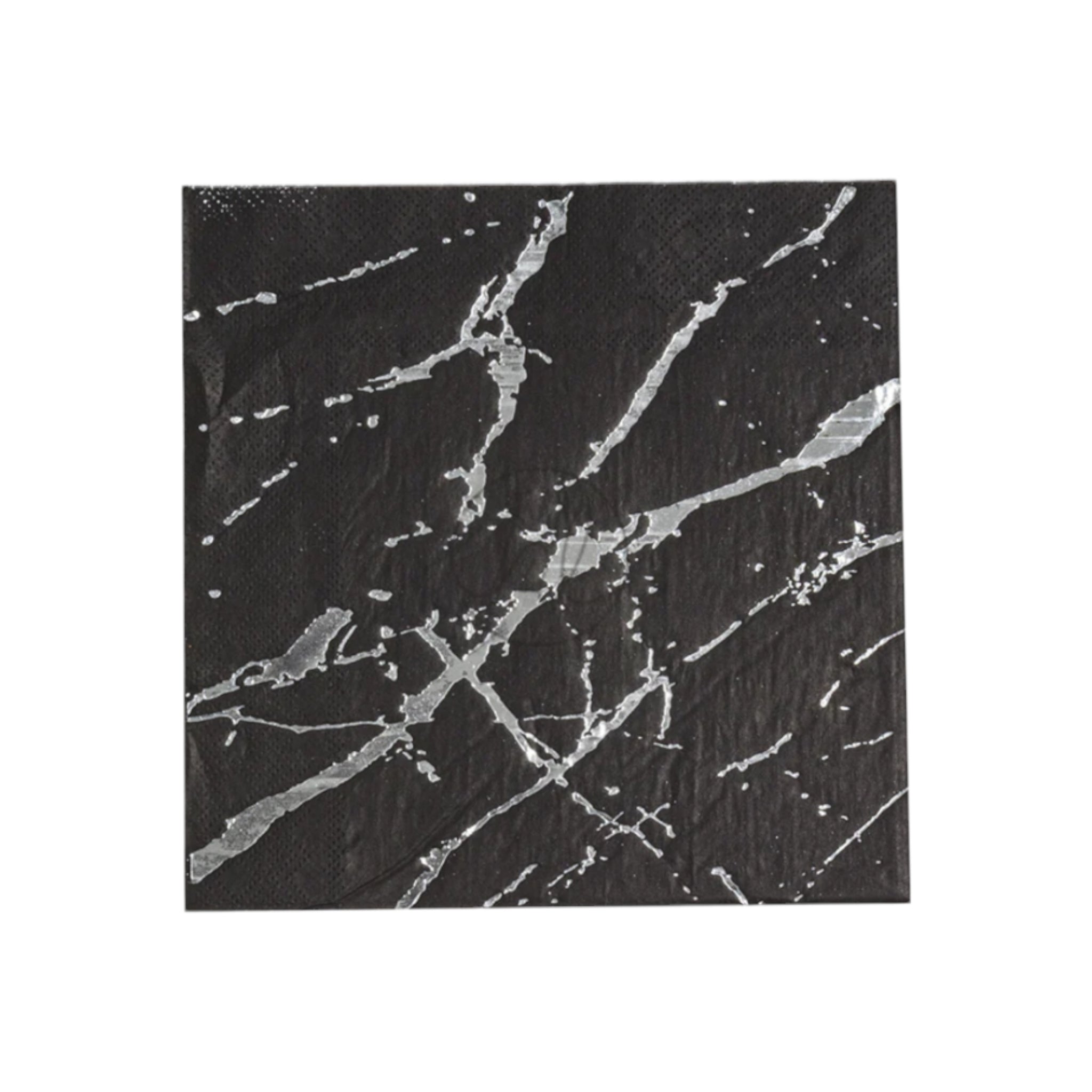 Luncheon Napkin Paper Serviettes 33x33cm Black with Silver Marble 16pack