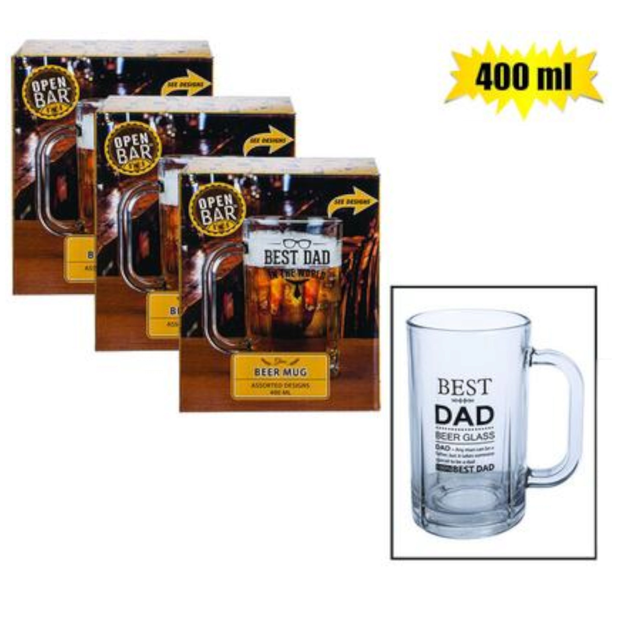 Open Bar Glass Tumbler 400ml Best Dad 400ml 1pc in Gift Box