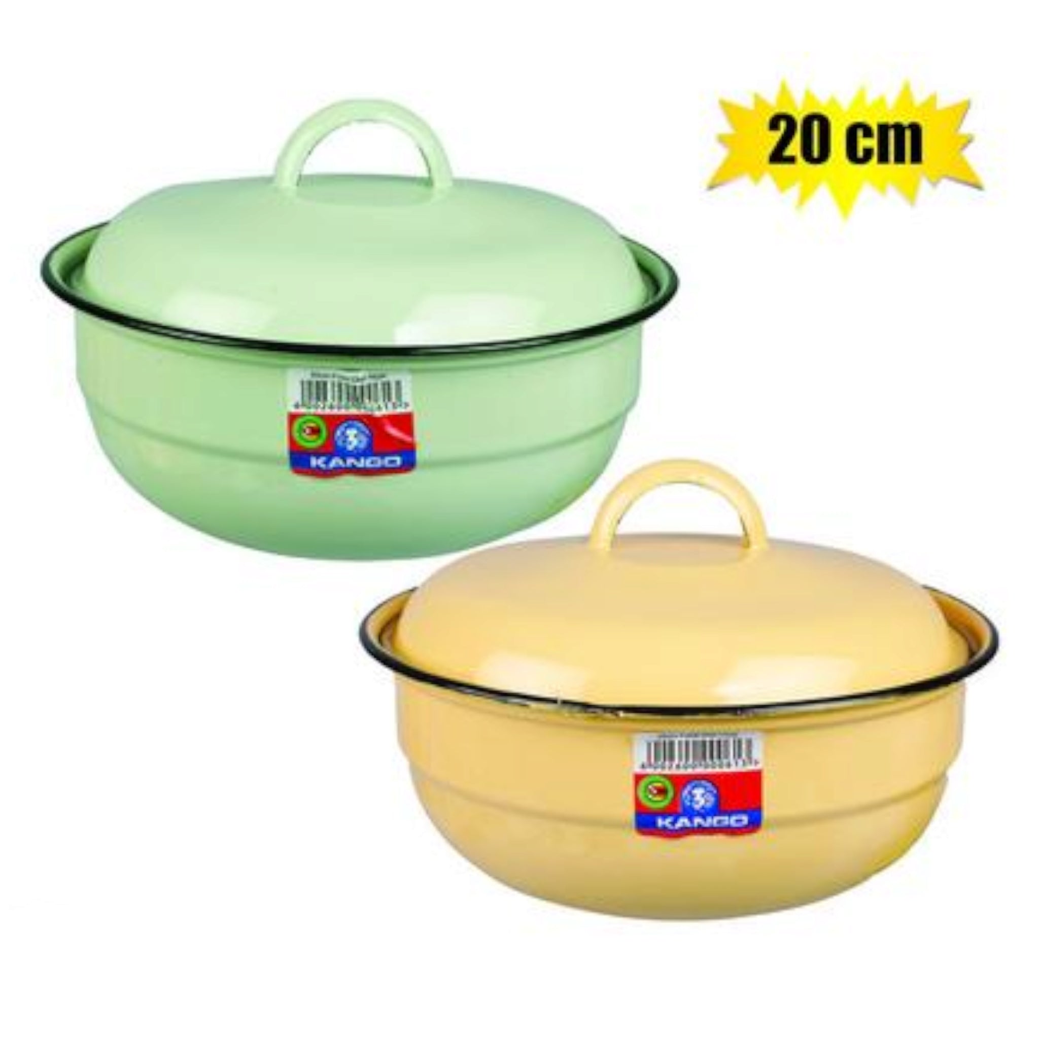 Enamel Food Dish 20cm Plain with Lid