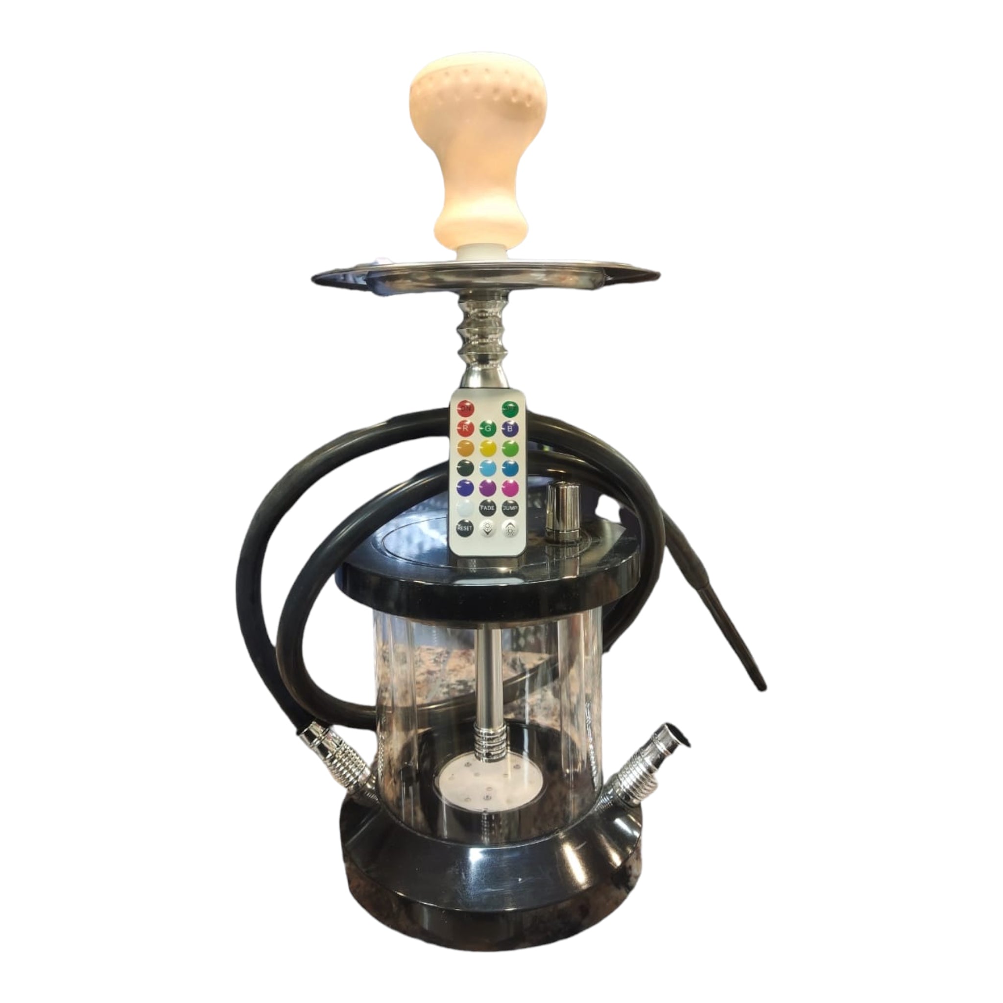 Hookah Shisha Round Acrylic with Remote Led Light Pipe 20x20x23cm