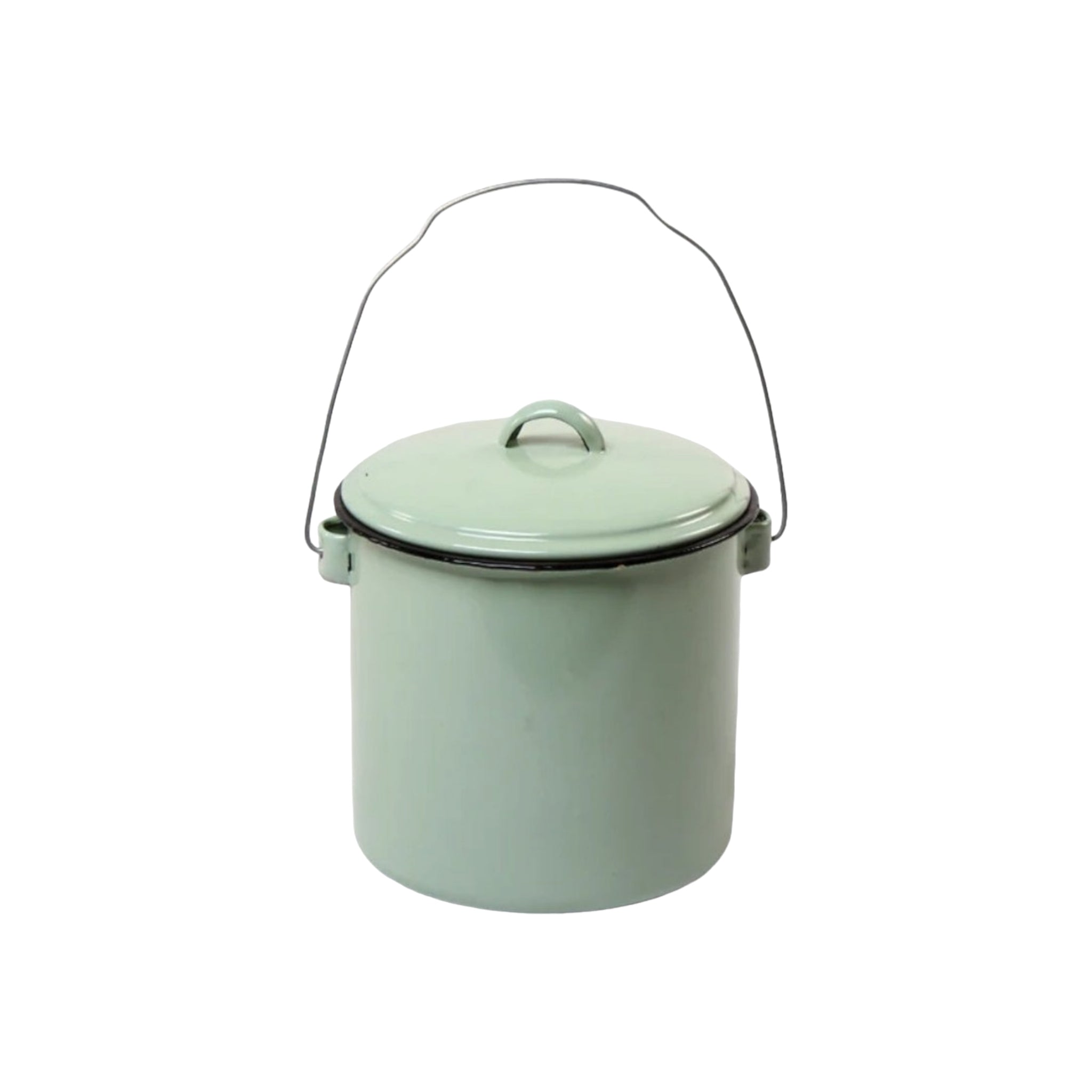 Enamel Billy Can 16cm Food Beverage Carrier with Lid & Handle