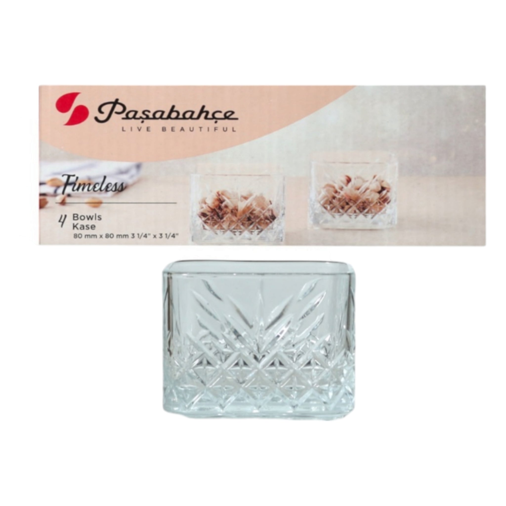 Pasabahce Timeless Glass Dessert Bowl Square 235ml 4pack