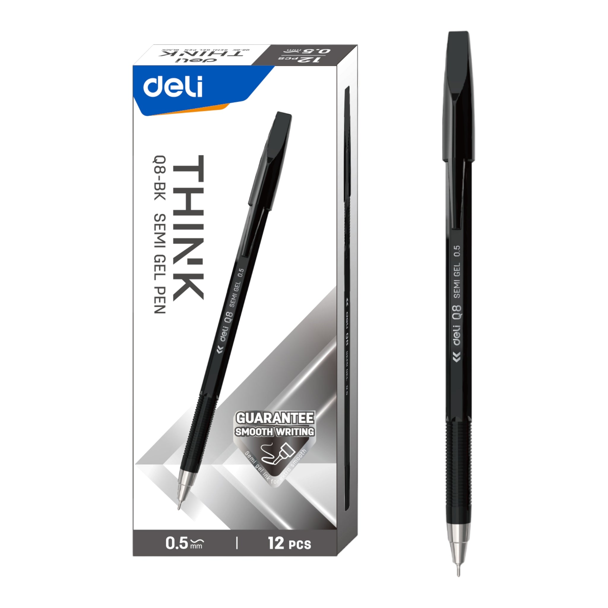 Deli Black Pen 0.5mm Needle Tip Semi Gel