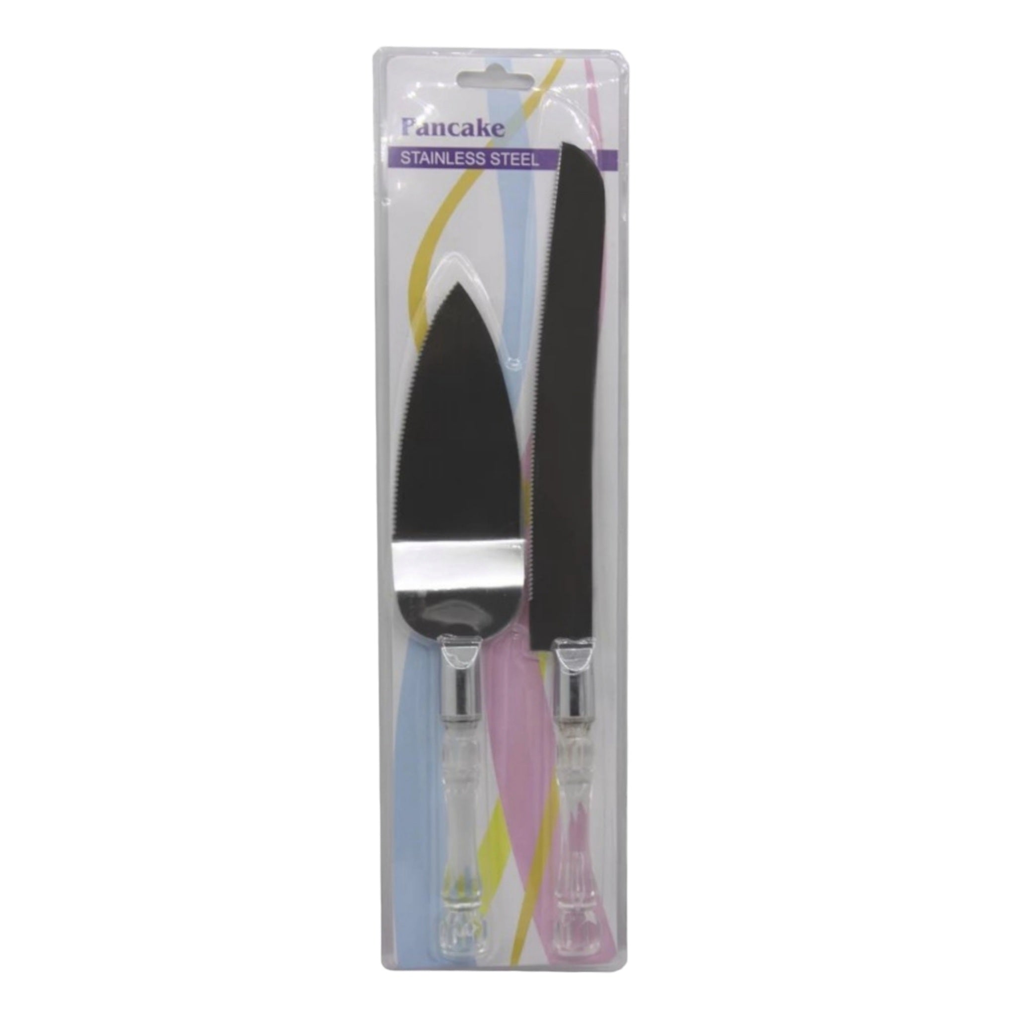 Wedding Cake Knife & Lifter 2pc Set with Crystal Plastic Handle