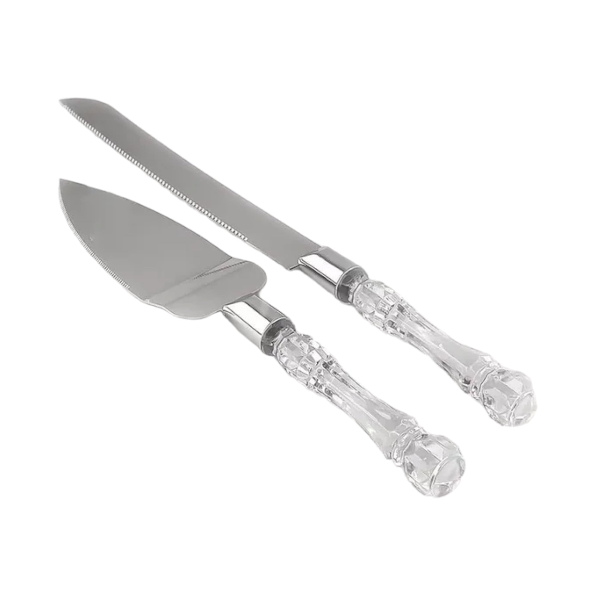 Wedding Cake Knife & Lifter 2pc Set with Crystal Plastic Handle