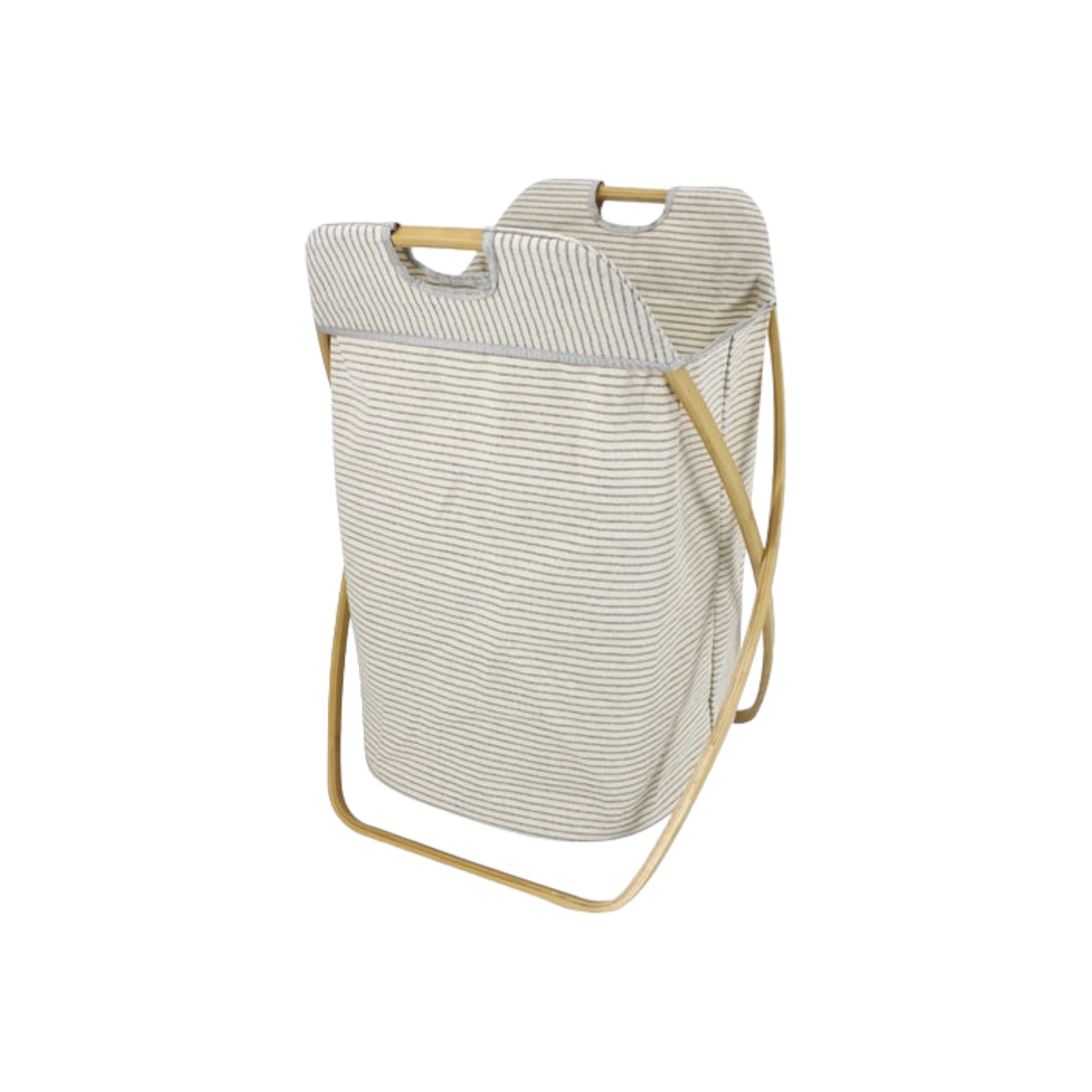 Fabric Laundry Bin Foldable Basket Square Beige Bamboo Legs 71x45x30cm 24100